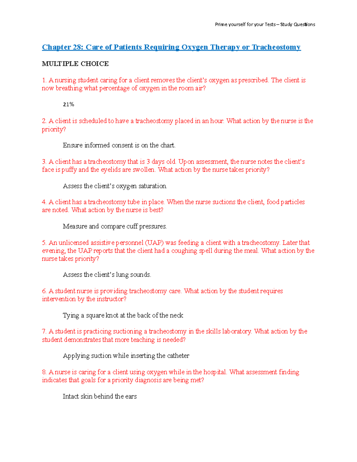 Tracheostomy quiz study material Prime yourself for your Tests