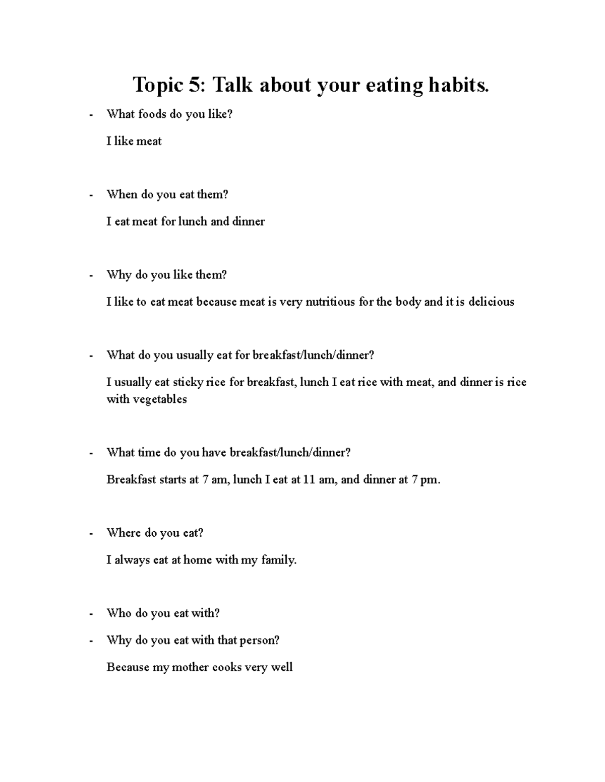 Topic 5 không có Topic 5 Talk about your eating habits. What foods