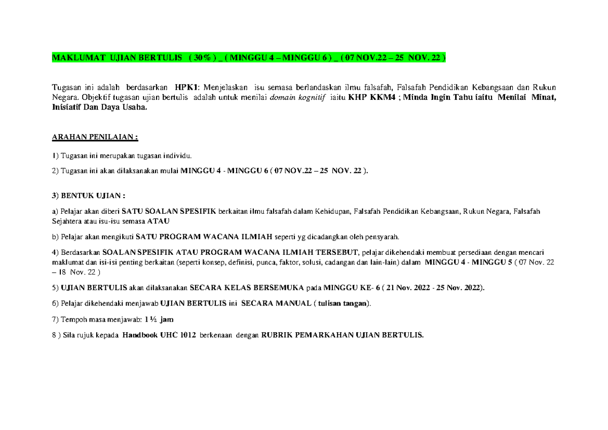 Soalan Ujian Bertulis Uhc Current Edited Maklumat Ujian