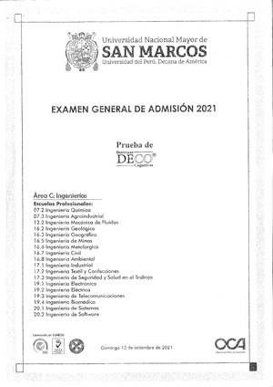 Examen DE Admisión ÁREA (B) - Examen De Admisión - Studocu