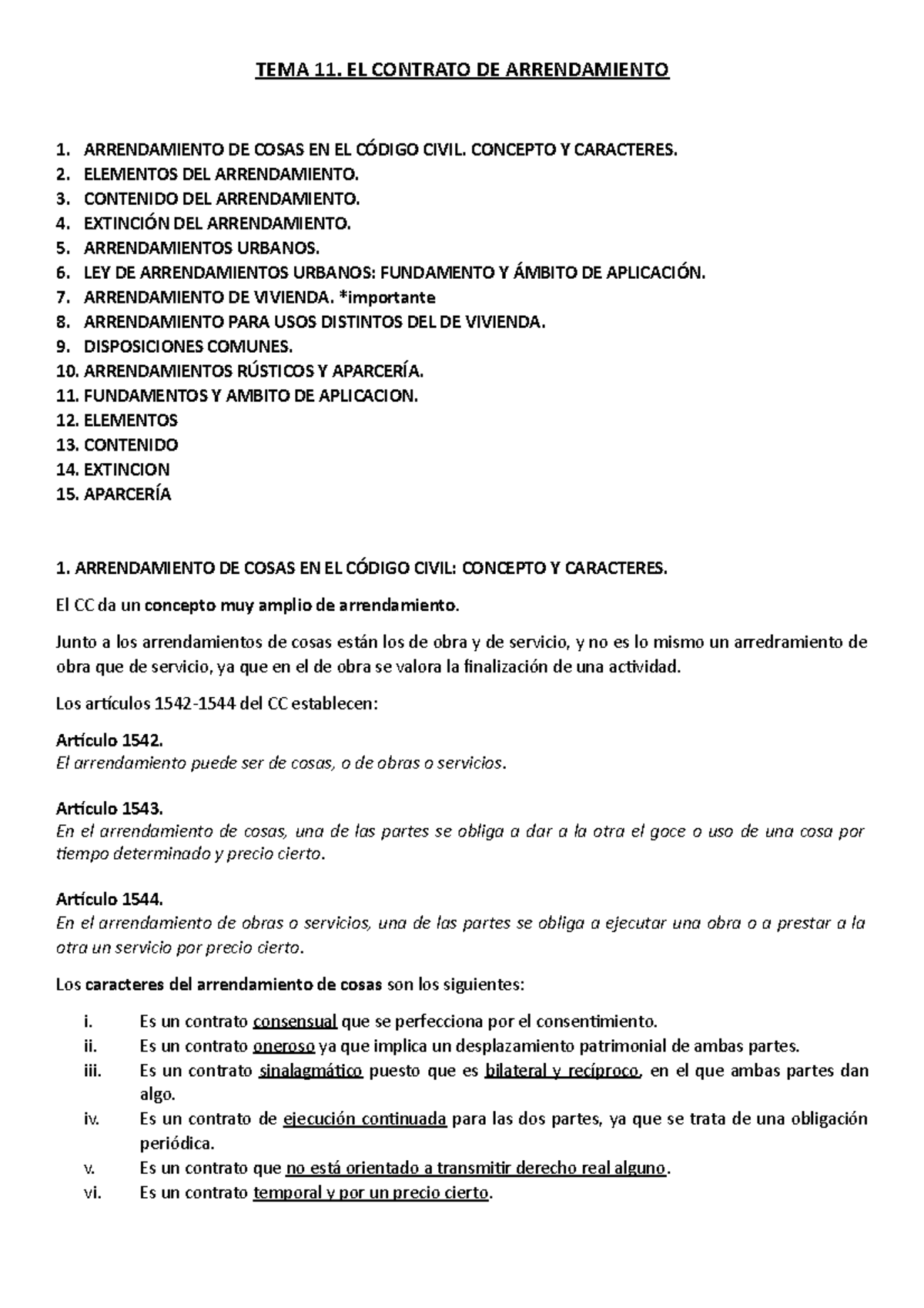 TEMA 11 Apuntes 11 TEMA 11. EL CONTRATO DE ARRENDAMIENTO 1 TEMA 11 Apuntes 11 TEMA 11. EL CONTRATO DE ARRENDAMIENTO 1