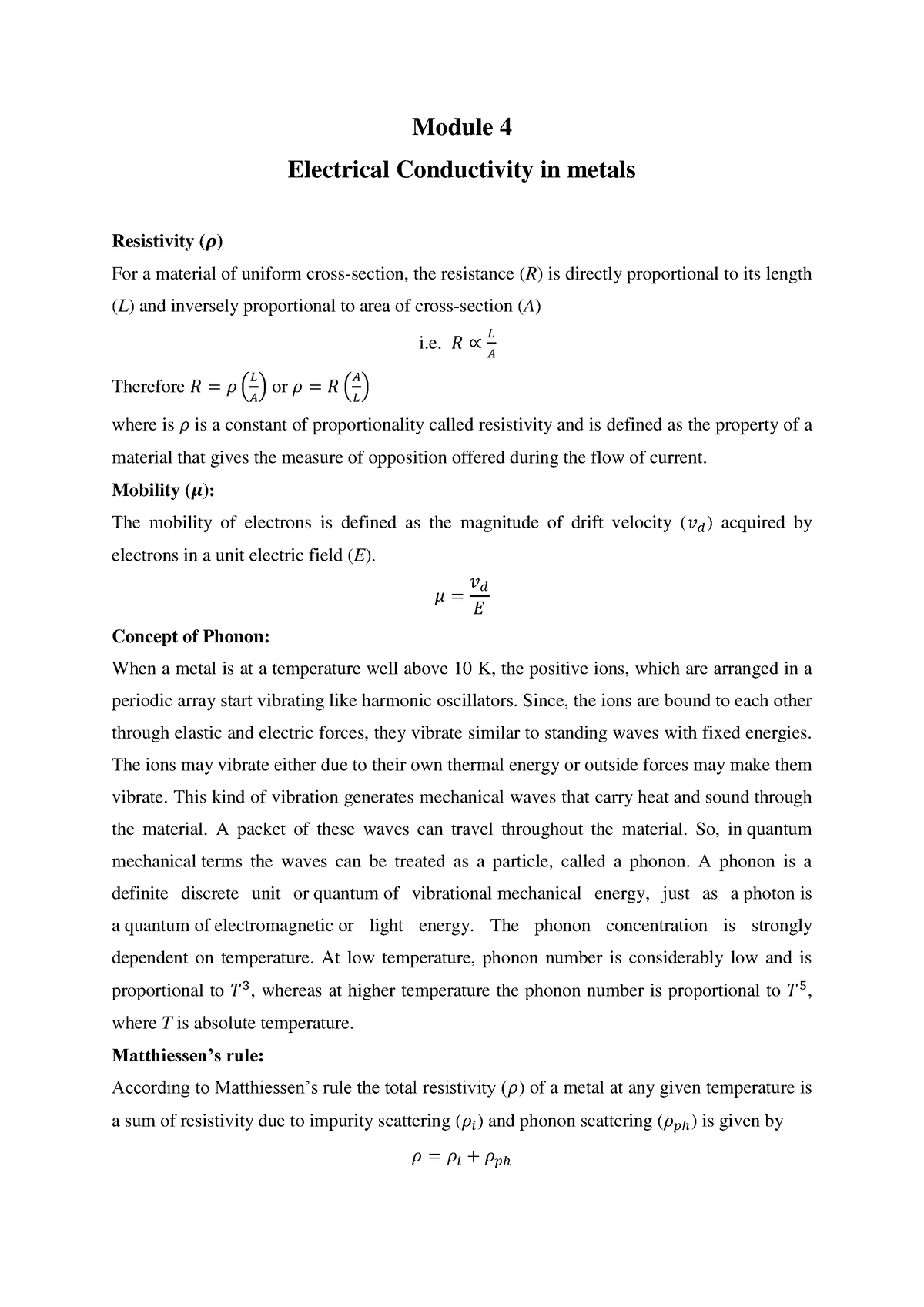 Electrical Conductivity In Metals_Module 4.pdf - Module 4 Electrical ...