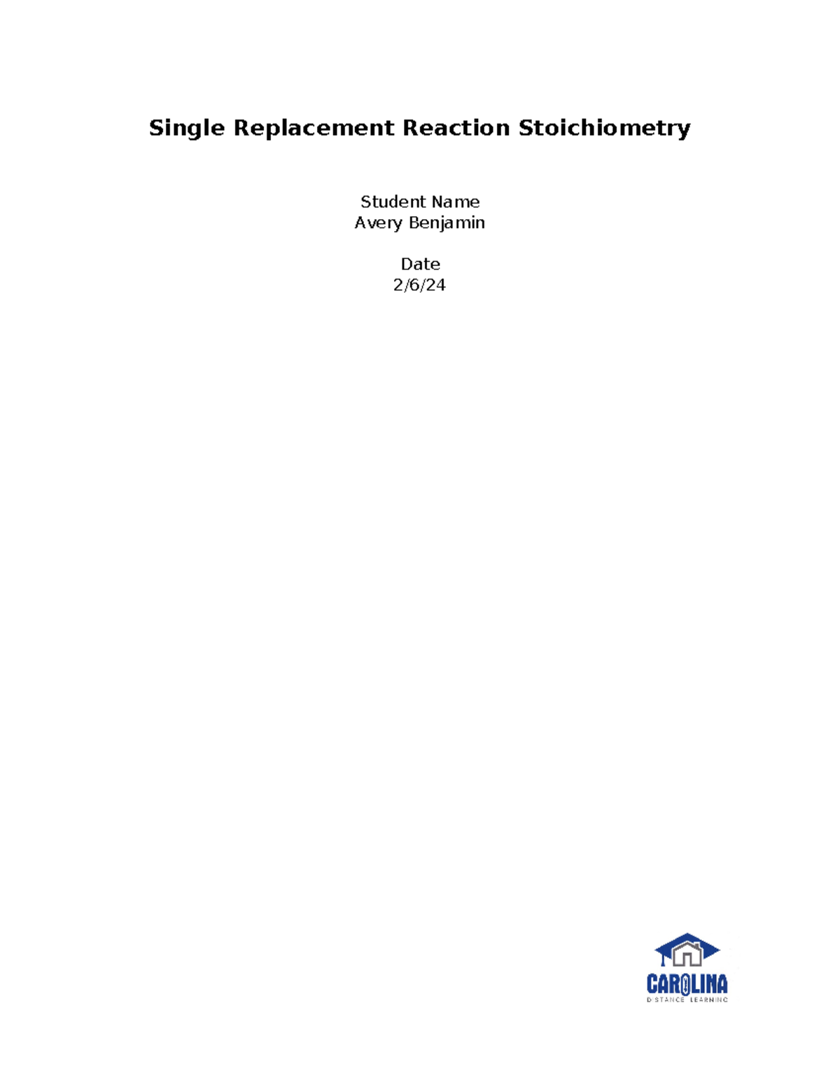 Single Replacement Reaction Stoichiometry Lab 8 - Single Replacement ...