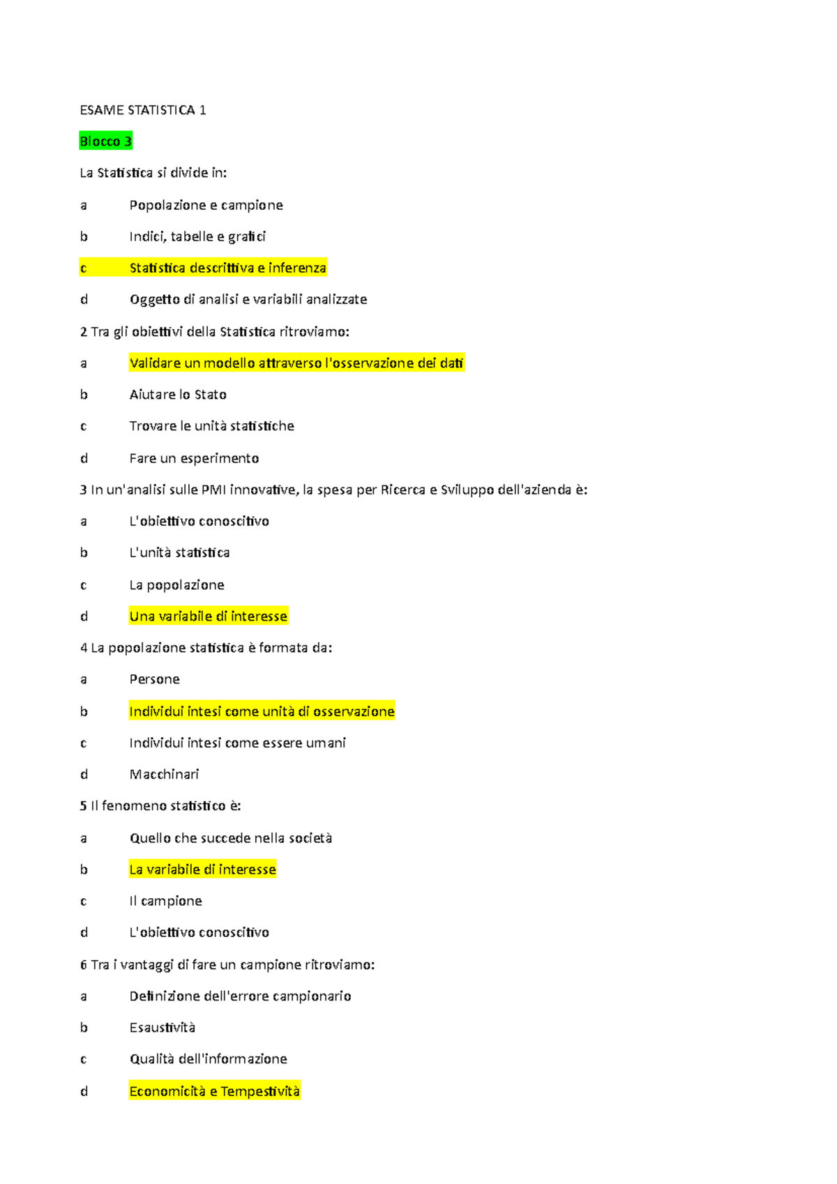 Esame Statistica Mercatorum Domande E Risposte 01 - ESAME STATISTICA 1 ...