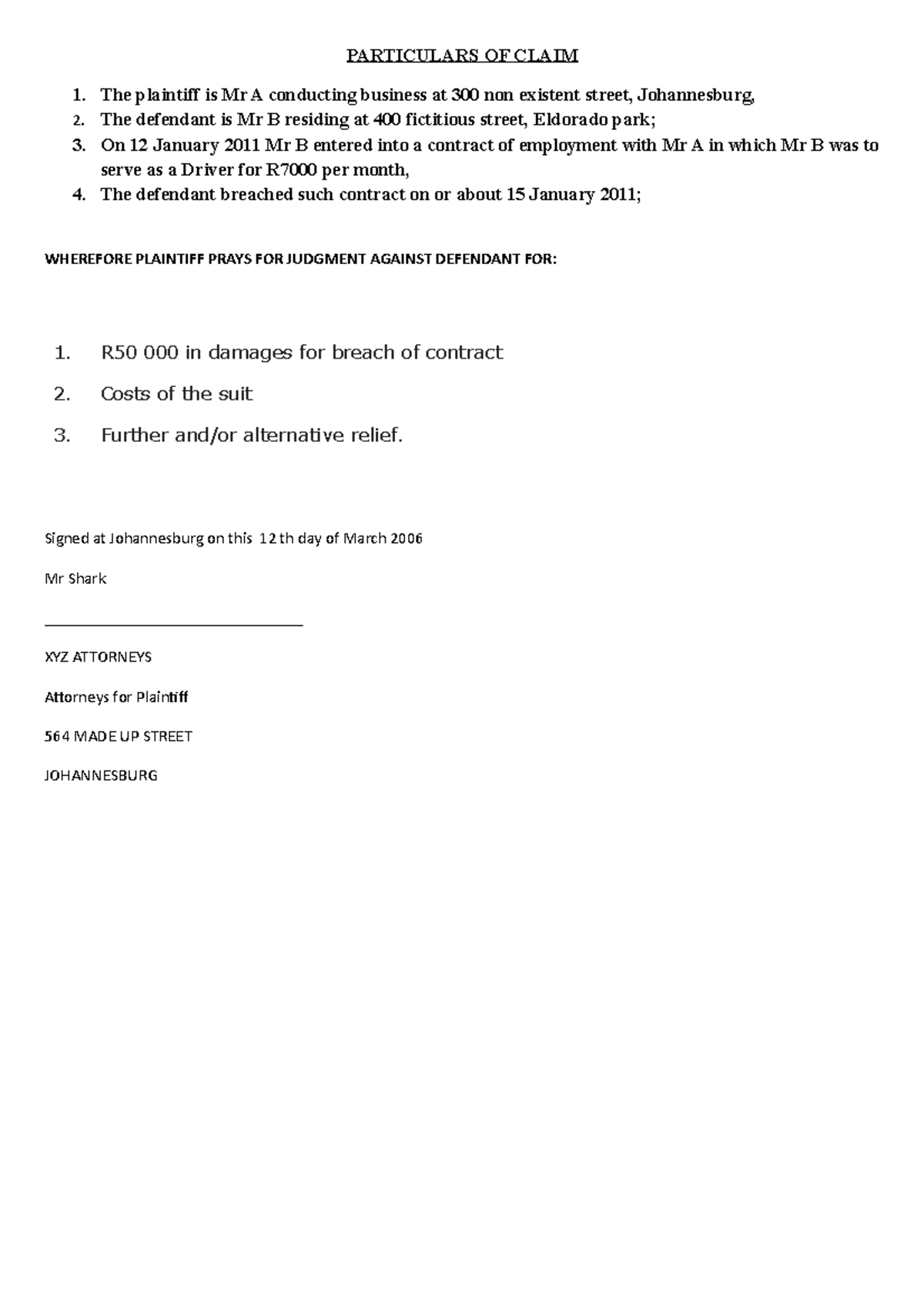 Annexure A particulars of claim - PARTICULARS OF CLAIM 1. The plaintiff ...