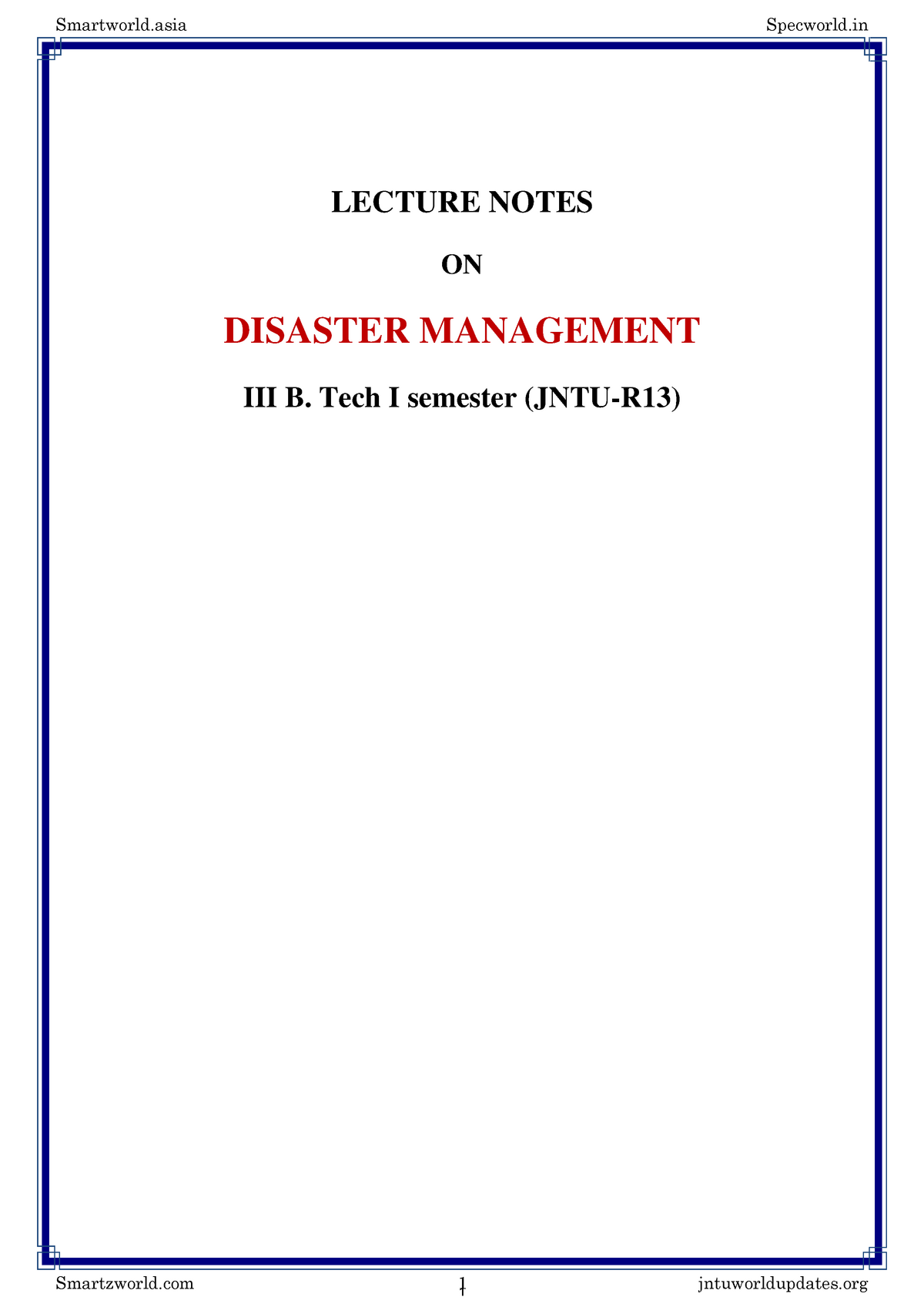 Disaster management and mitigation civil engineering JNTU