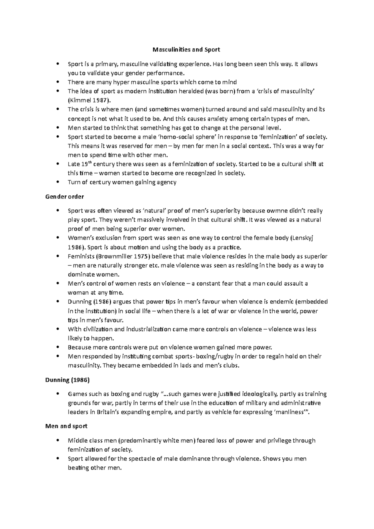 Lecture 4 Masculinities and Sport Masculinities and Sport Sport is