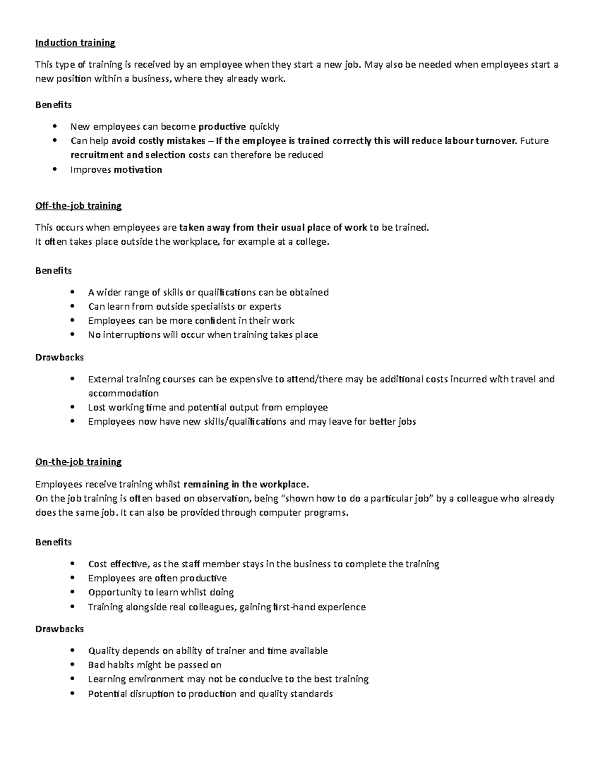 Training Notes - Induction training This type of training is received ...