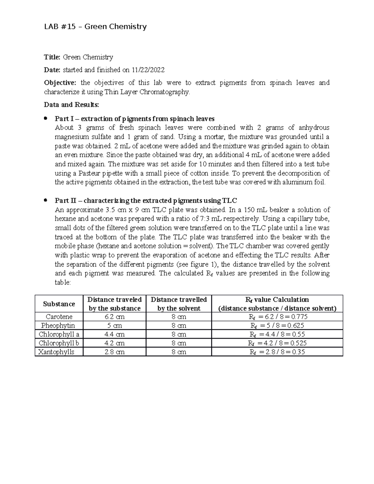 Lab #15 - Green Chemistry - LAB #15 – Green Chemistry Title: Green ...