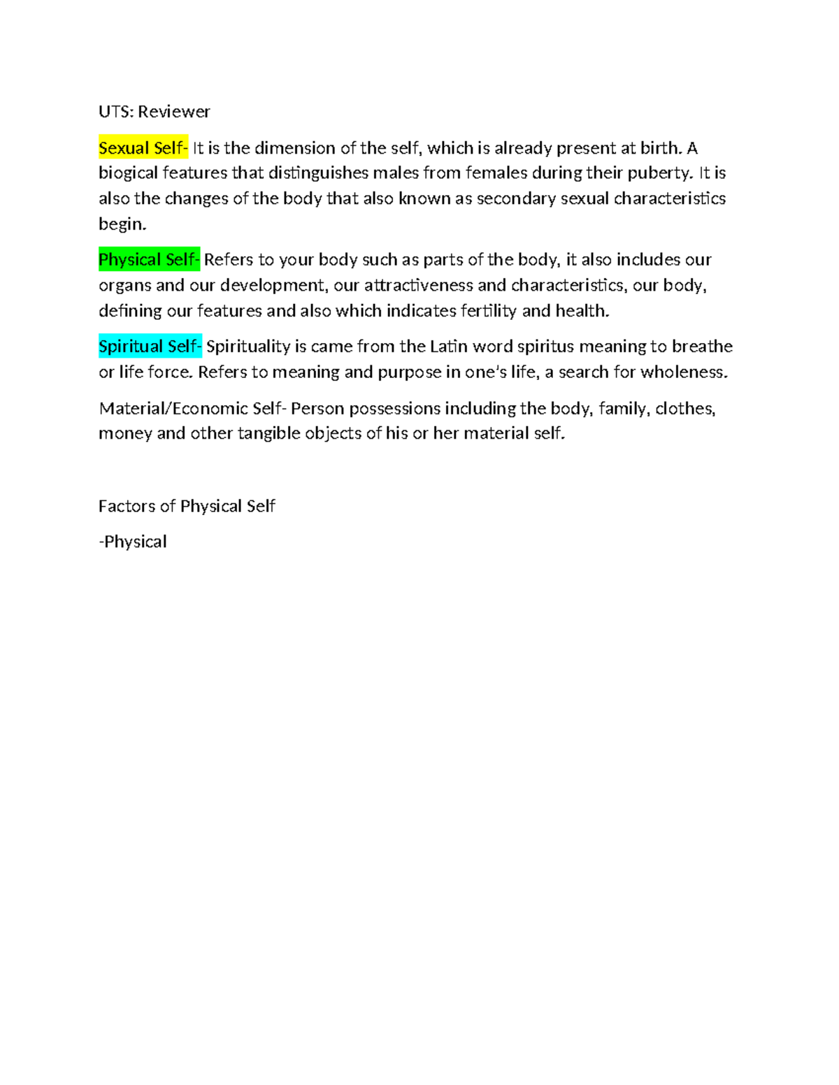 Uts uts reviewer sexual self it is the dimension of the self which