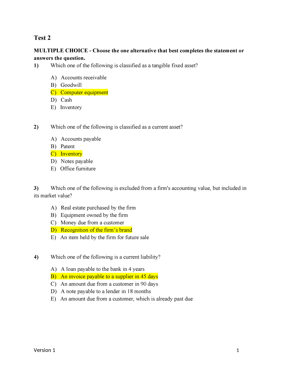 Chapter 02 Quiz practice Material - Test 2 MULTIPLE CHOICE - Choose the ...