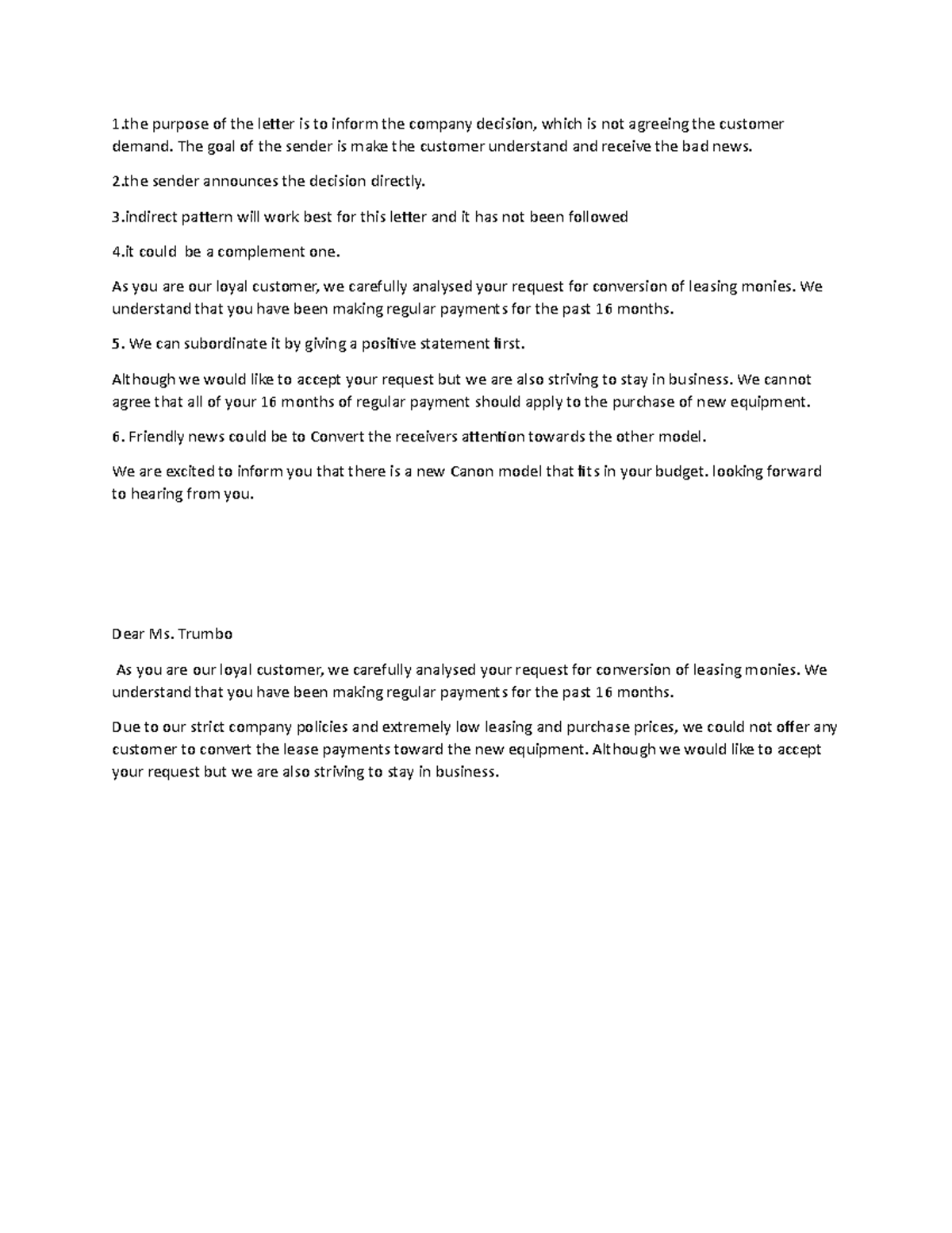 business letter tocompany - 1 purpose of the letter is to inform the ...