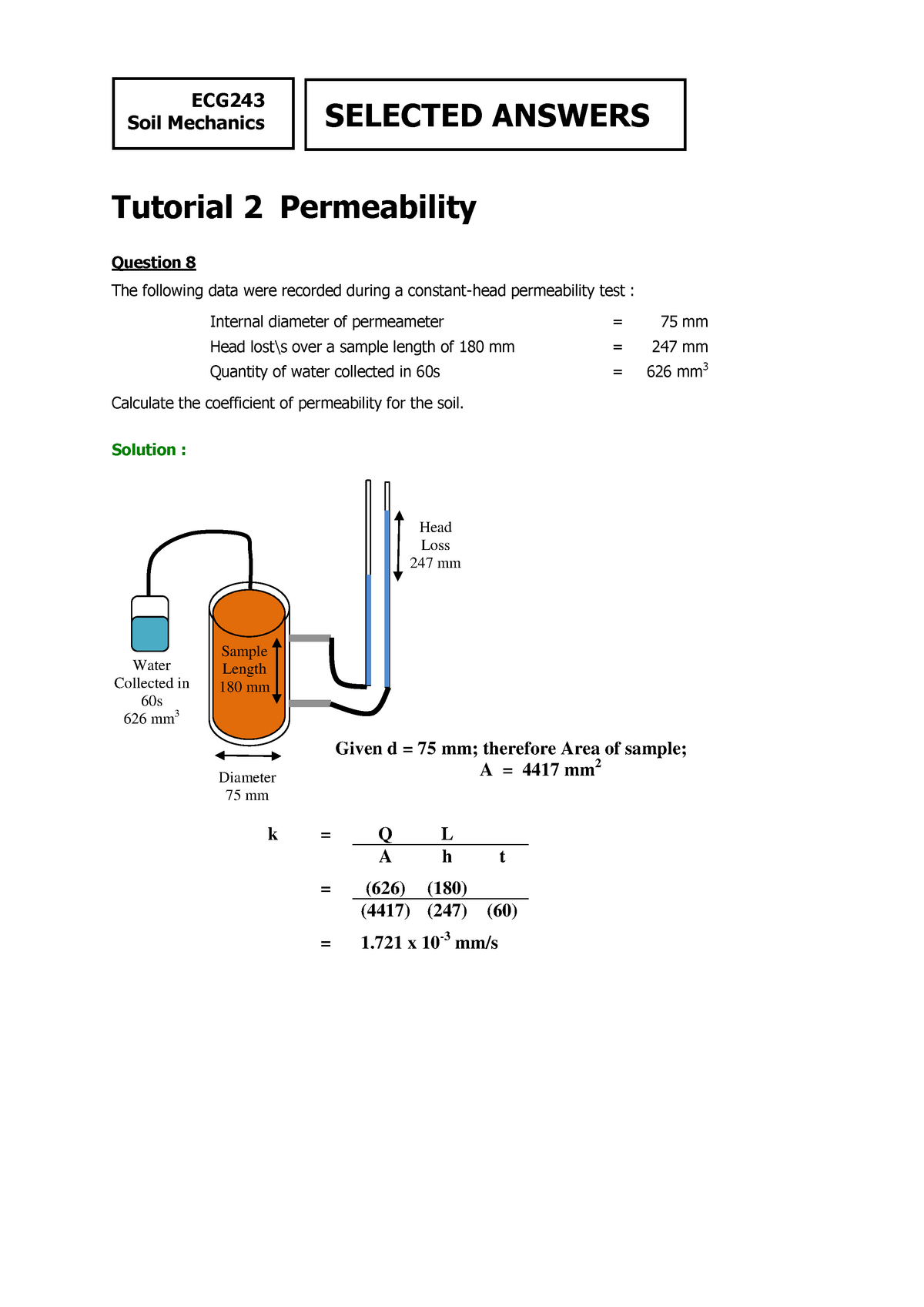 Tutorial ECG243 2 Permeability - Selected Solution - Tutorial 2 ...