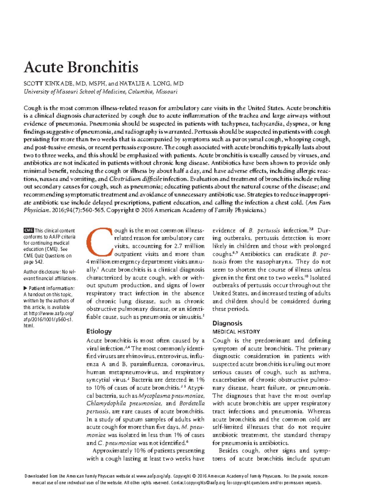 Acute Bronchitis Resumen Medicina I 560 American Family Physician