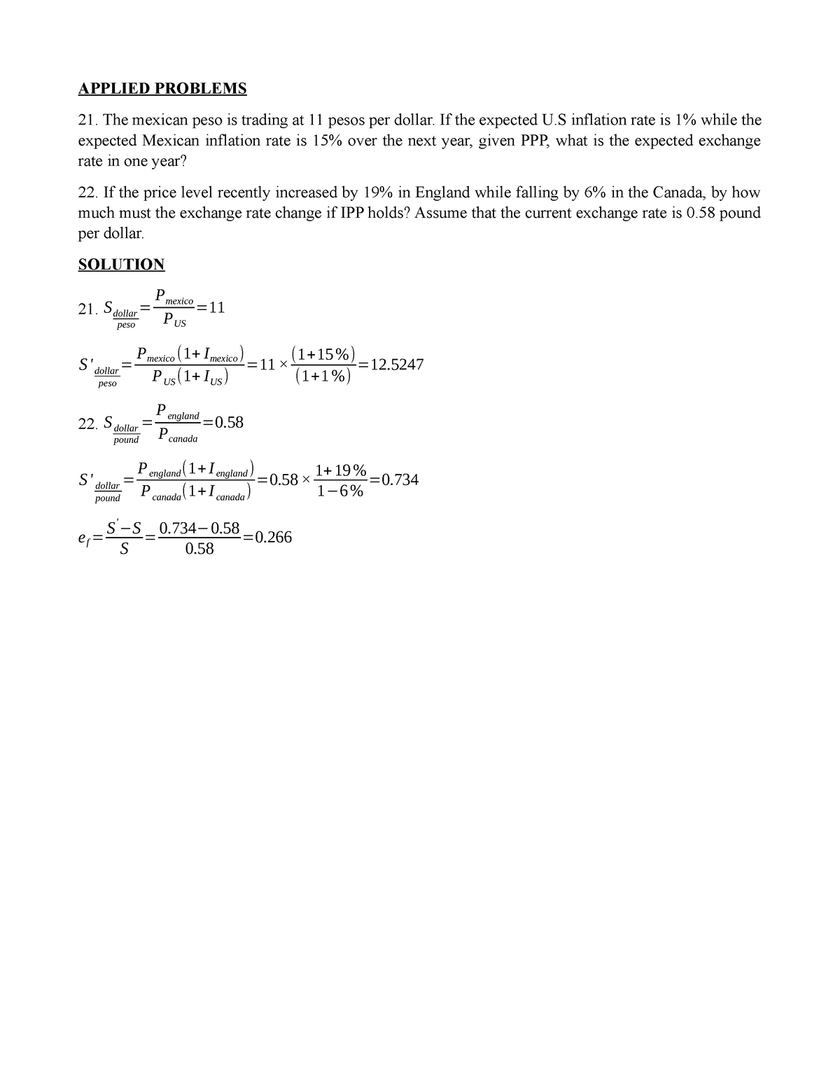 Chapter 17 - APPLIED PROBLEMS The mexican peso is trading at 11 pesos ...