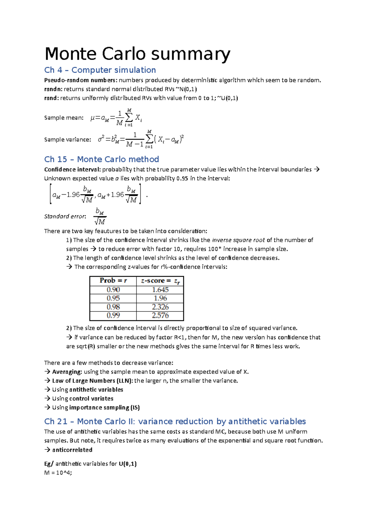 Monte Carlo summary randn returns standard normal distributed RVs