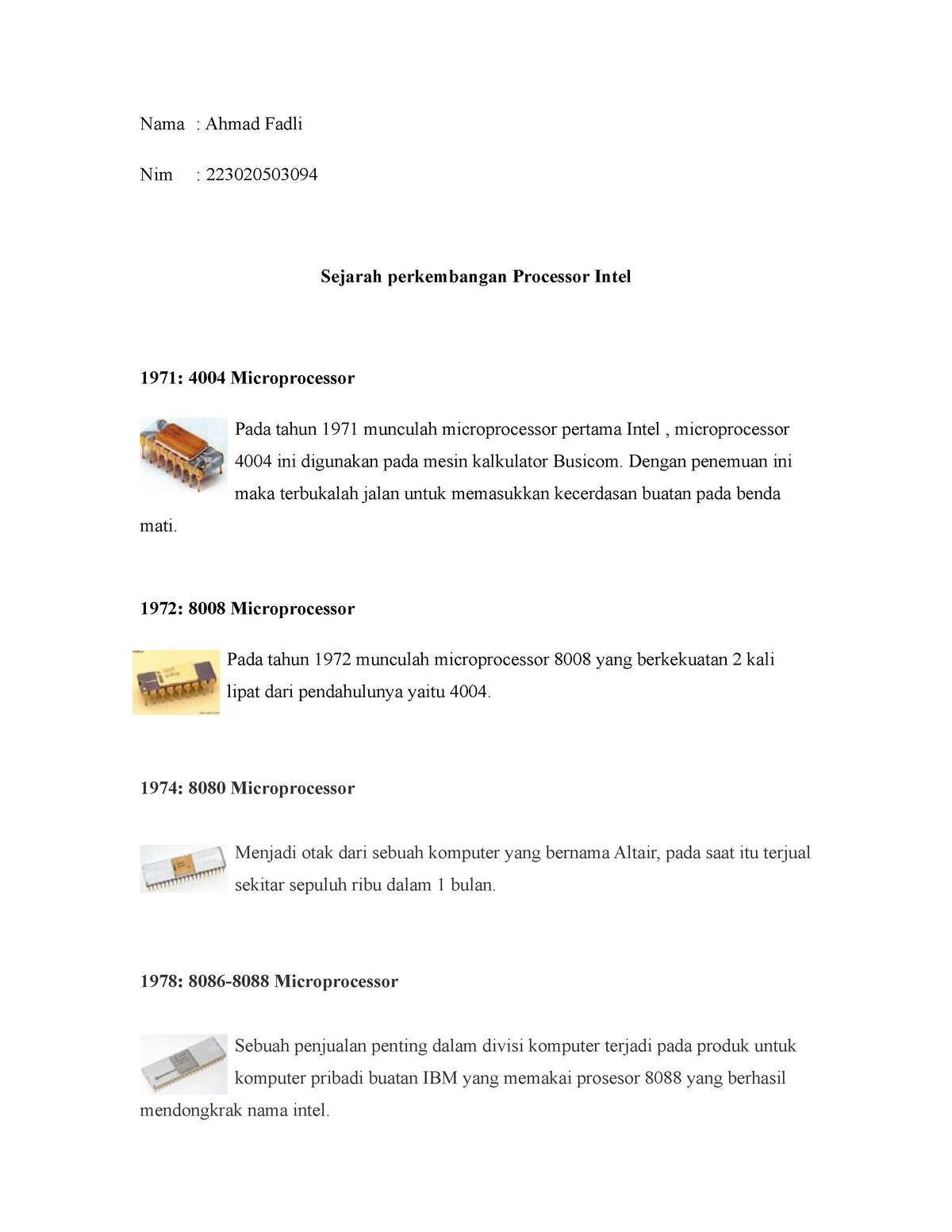 Sejarah Perkembangan Processor Intel - Nama : Ahmad Fadli Nim ...