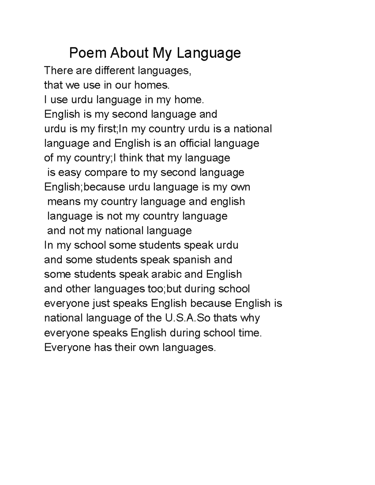 13 - poems - Poem About My Language There are different languages, that ...