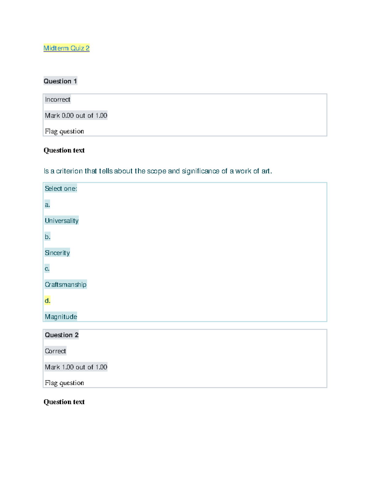 Art Appreciation - Finals term Quiz 2 - I.T Information Technology ...