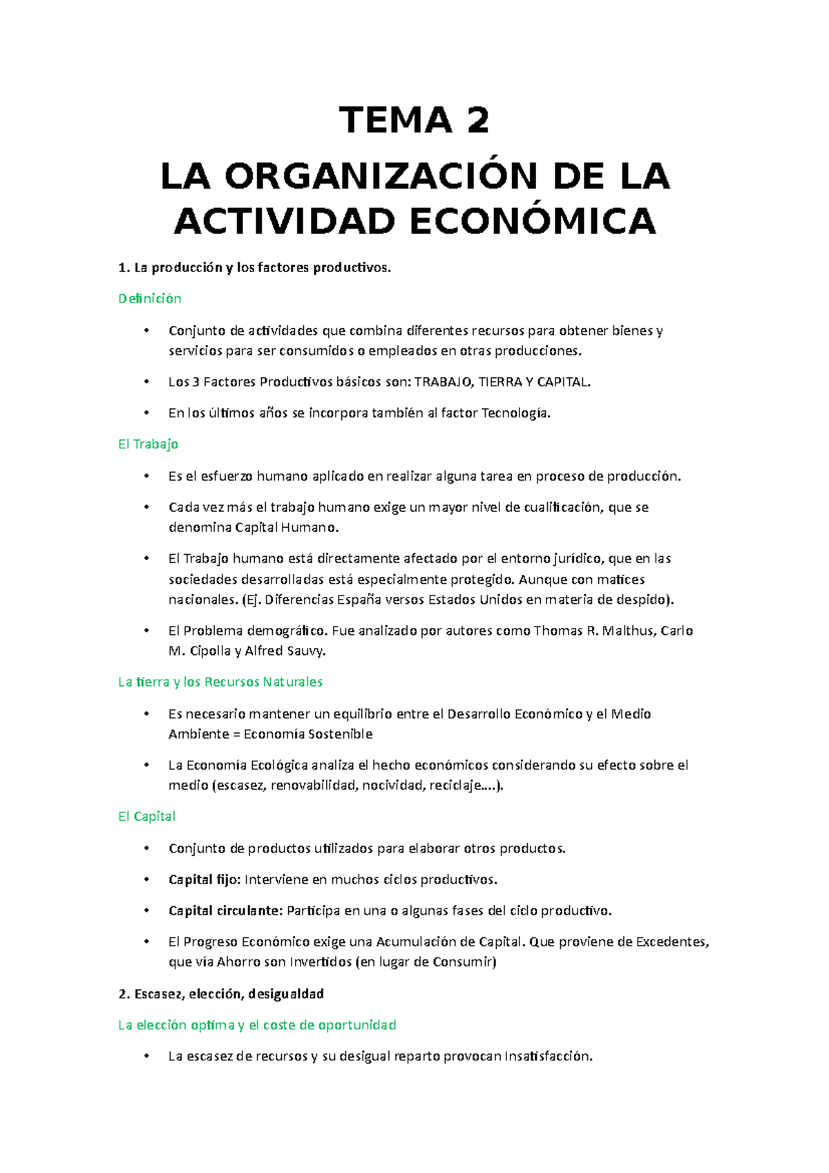 Tema 2 La Organizacion De La Actividad Economica - TEMA 2 LA ...