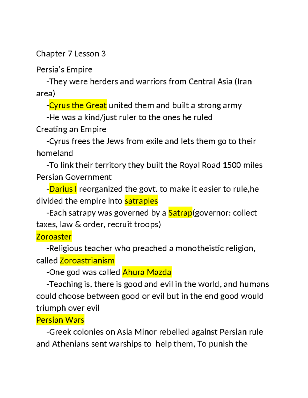 Chapter 7 Lesson 3 Greece & Persia WH - Chapter 7 Lesson 3 Persia’s ...