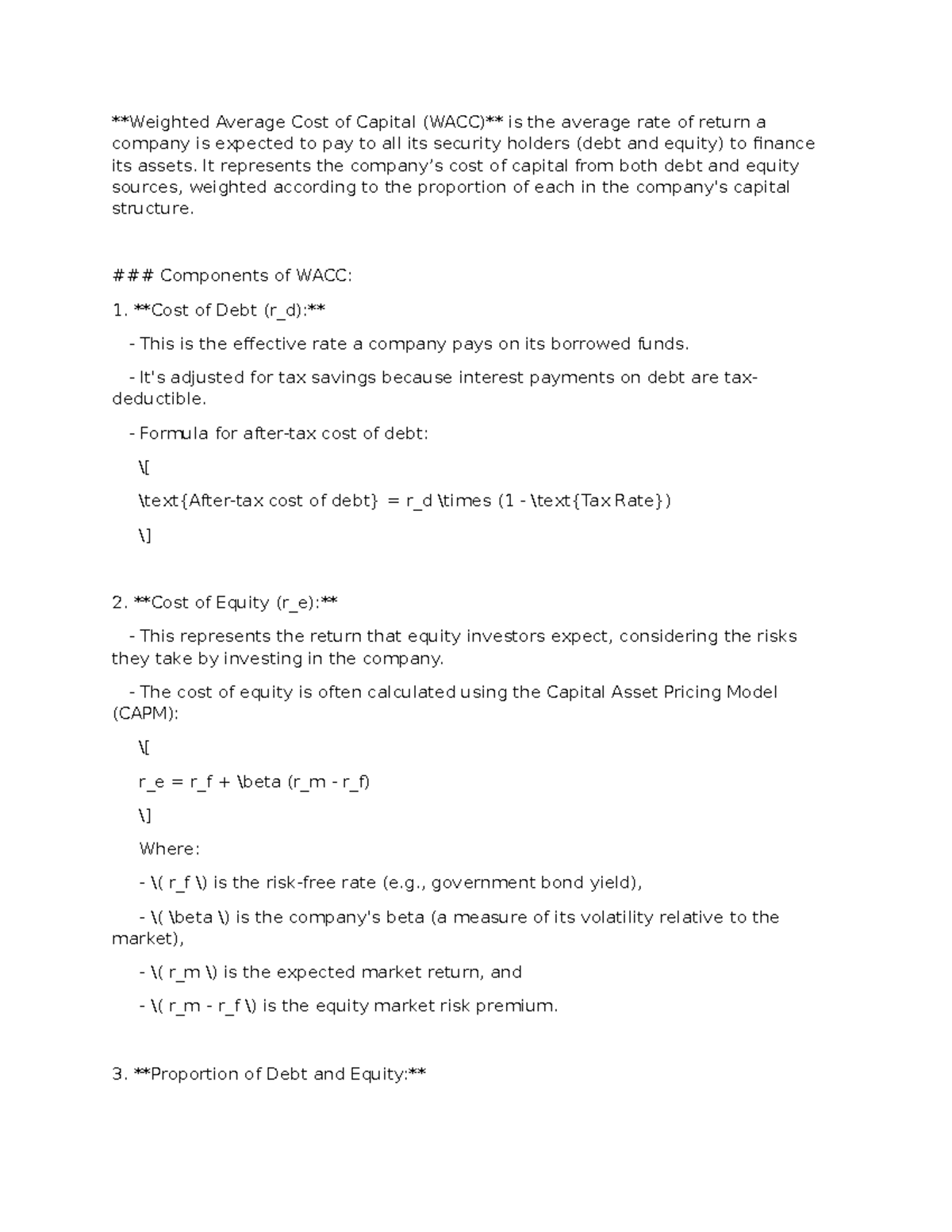 Weighted Average Cost of Capital - It represents the company’s cost of ...