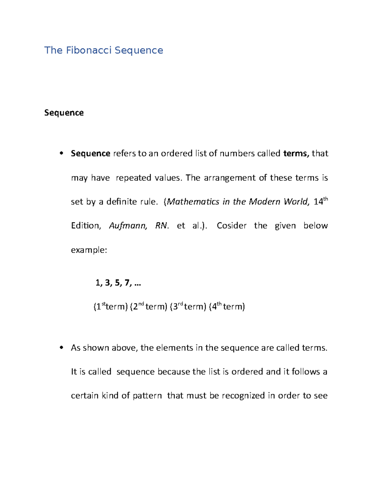 The Fibonacci Sequence - The Fibonacci Sequence Sequence Sequence ...