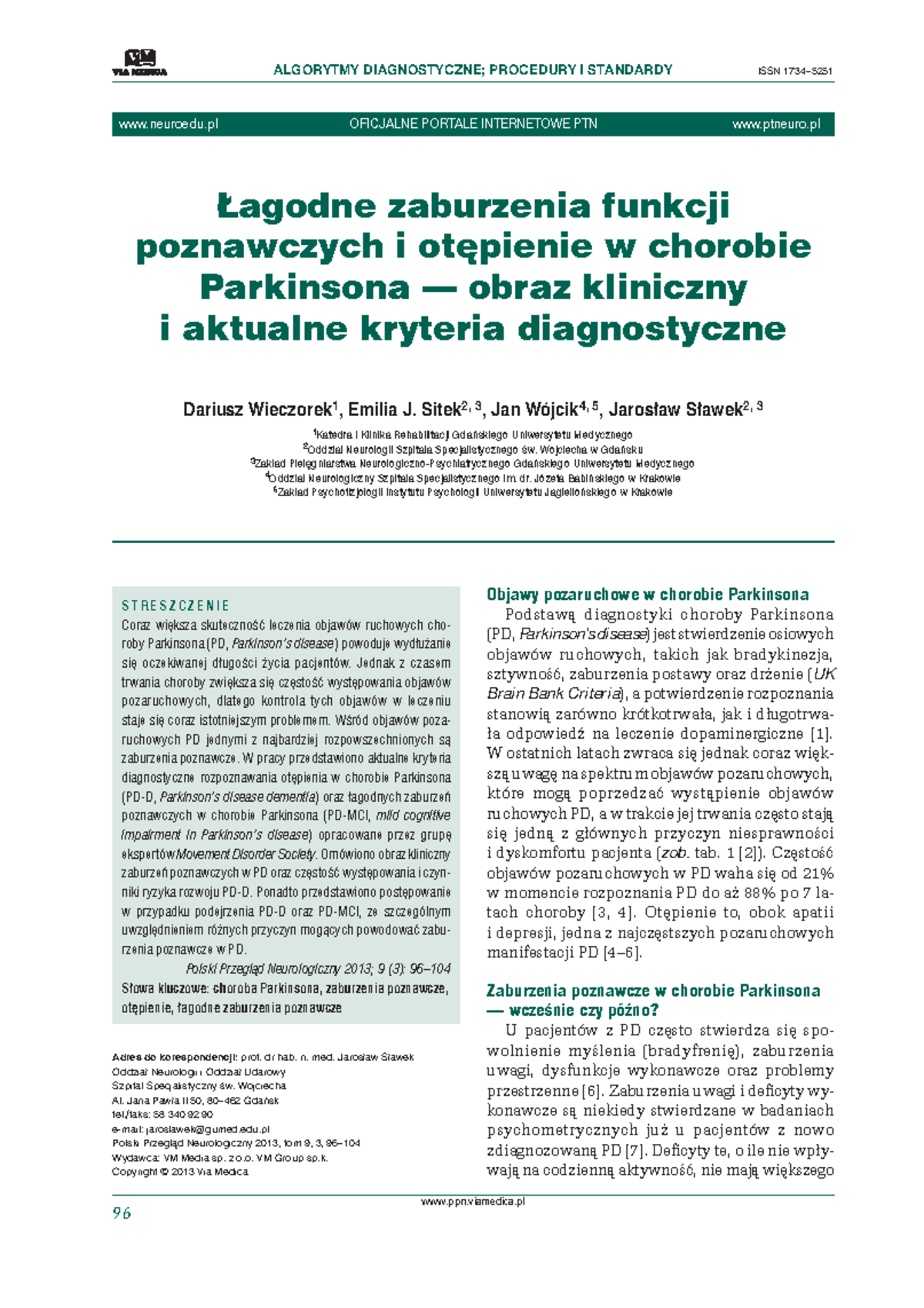 Łagodne zaburzenia funkcji poznawczych i otępienie w chorobie