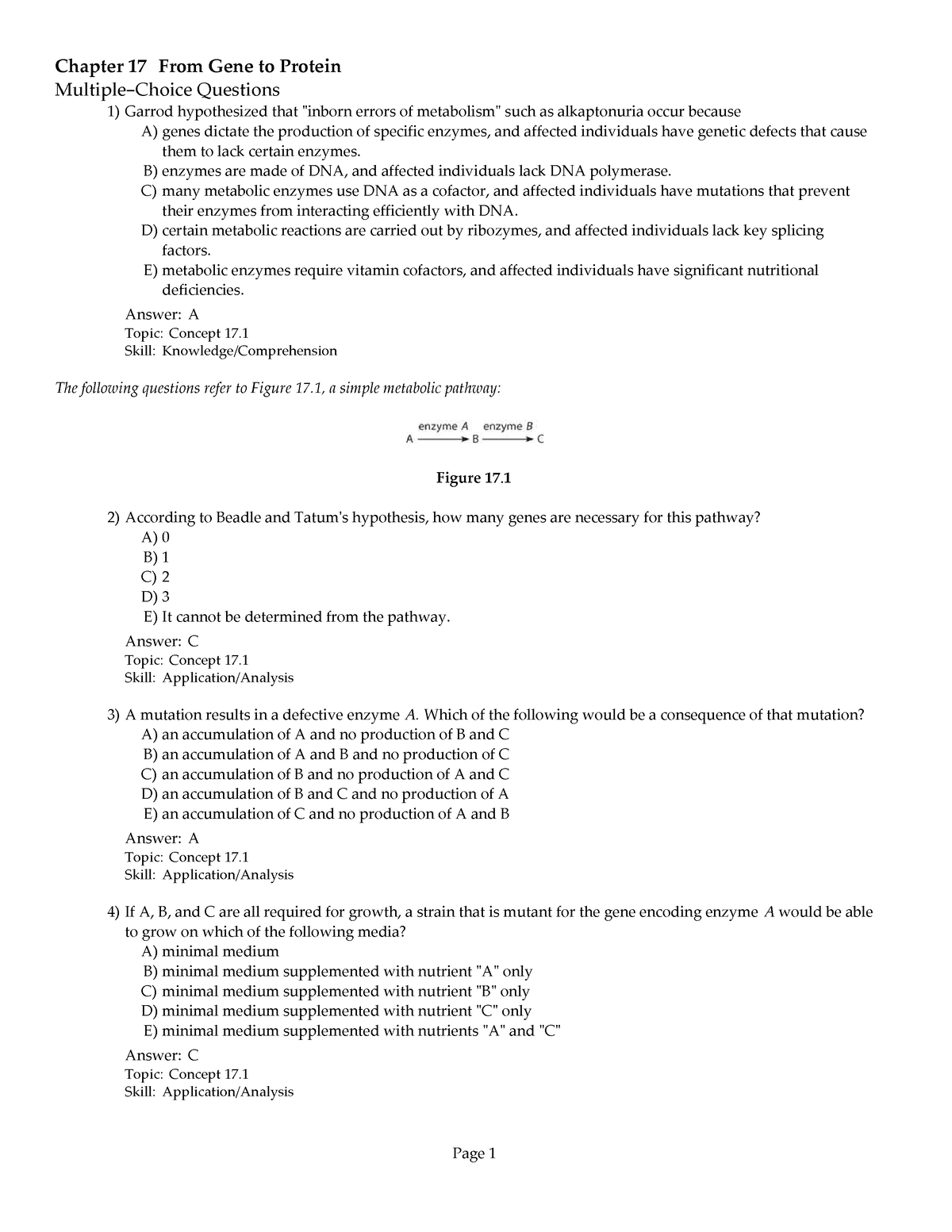 Ch17 - Chapter 17 From Gene to Protein Multiple-Choice Questions Garrod ...