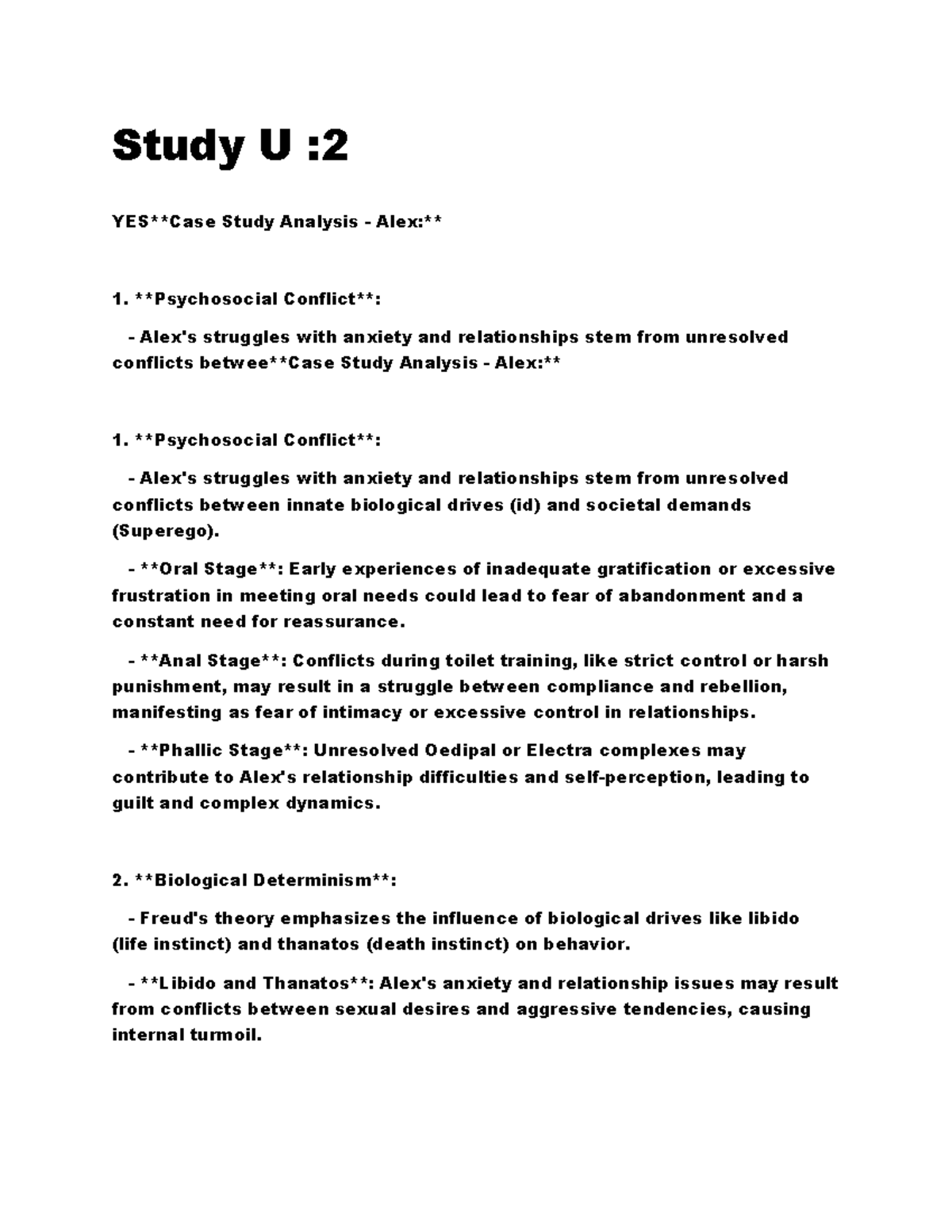 Study U2 3 - Study U : YESCase Study Analysis - Alex: Psychosocial ...