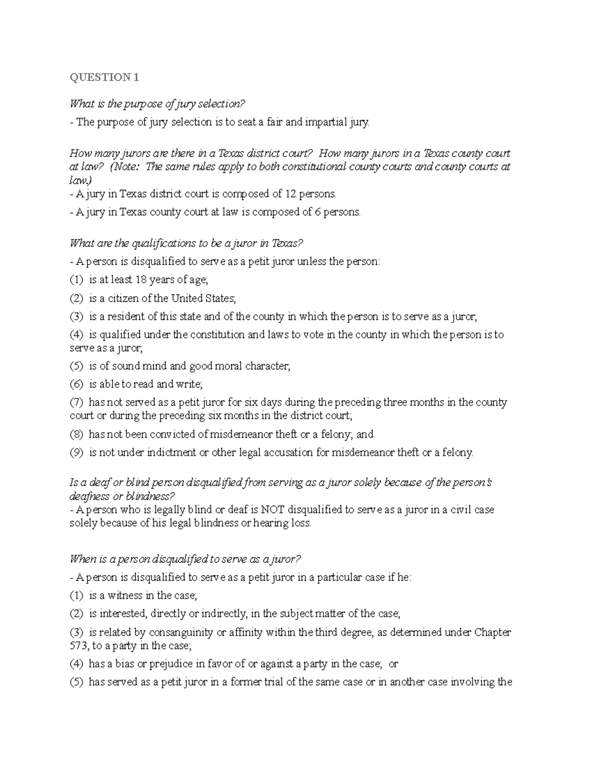 Answers Jury QUESTION 1 What Is The Purpose Of Jury Selection The