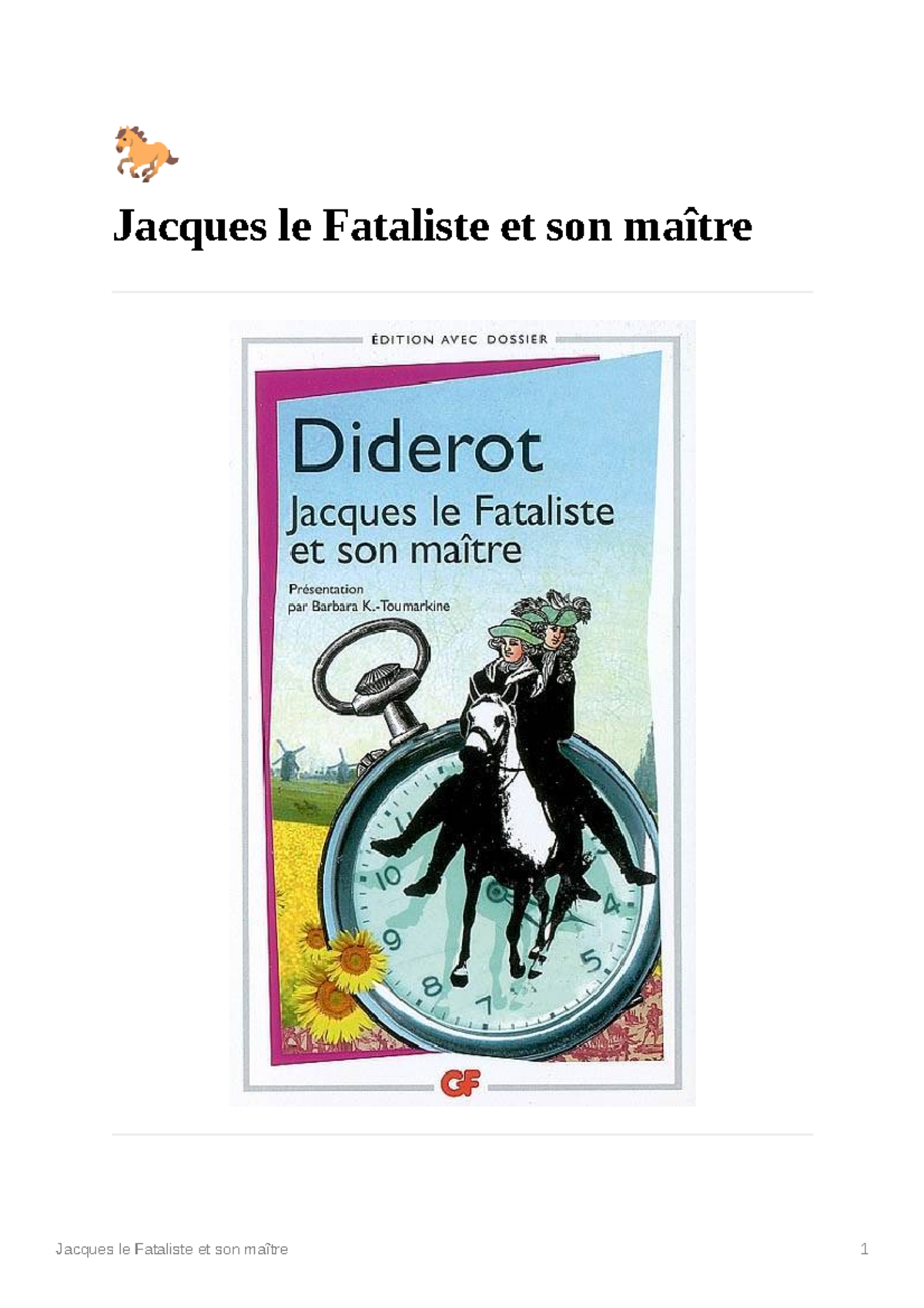 Jacques le Fataliste et son maître û Jacques le Fataliste et son
