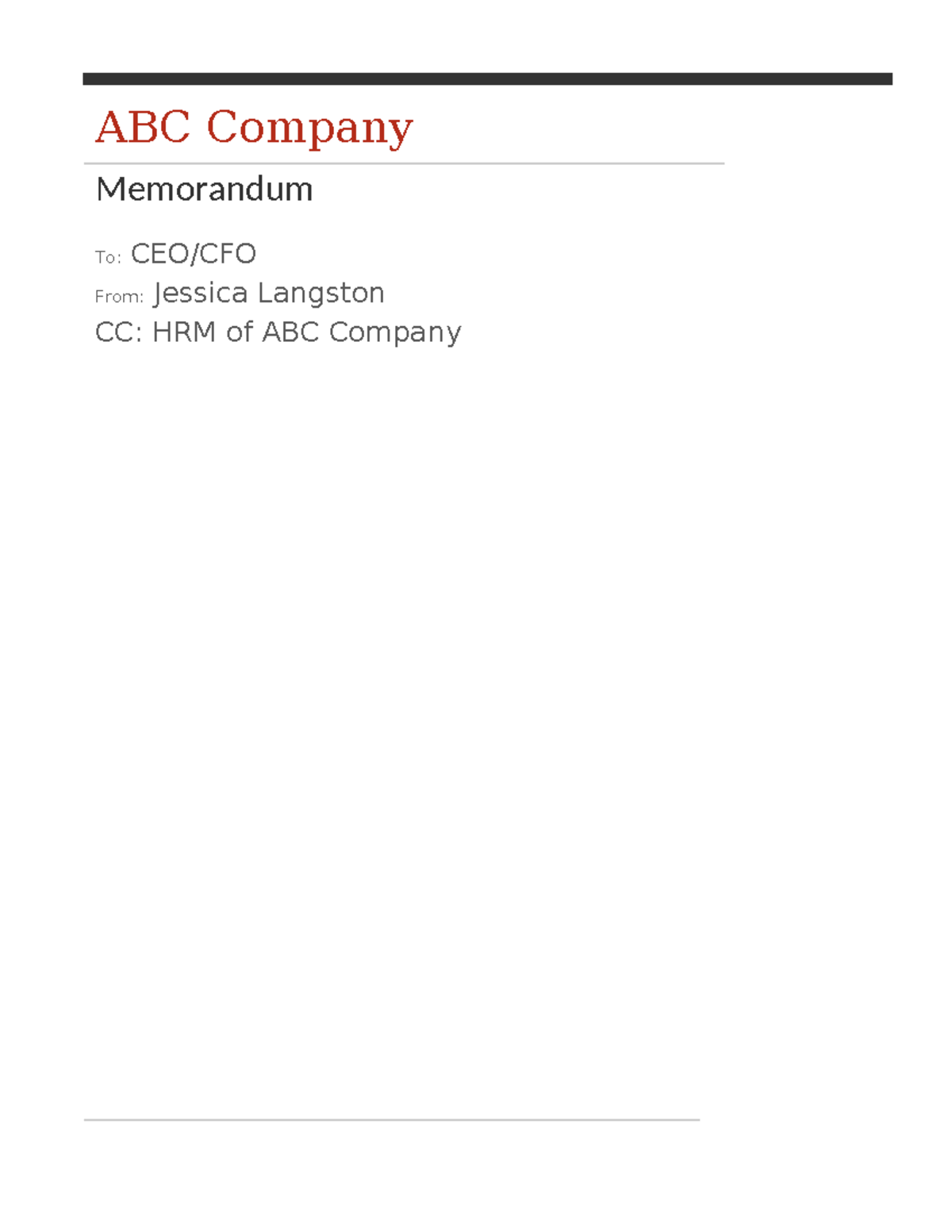 Milestone One Risk Memo - ABC Company Memorandum To: CEO/CFO From ...