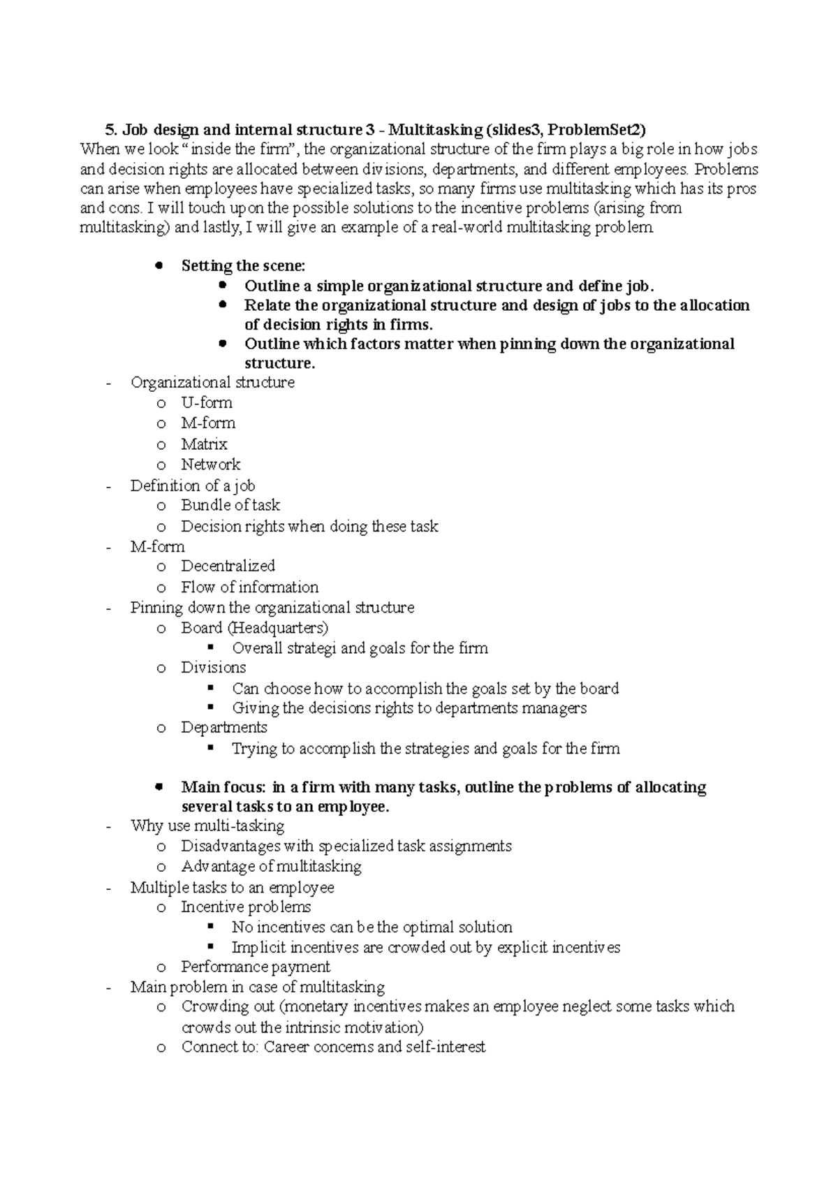 5. Multitasking - Job design internal structure - 5. Job design and ...