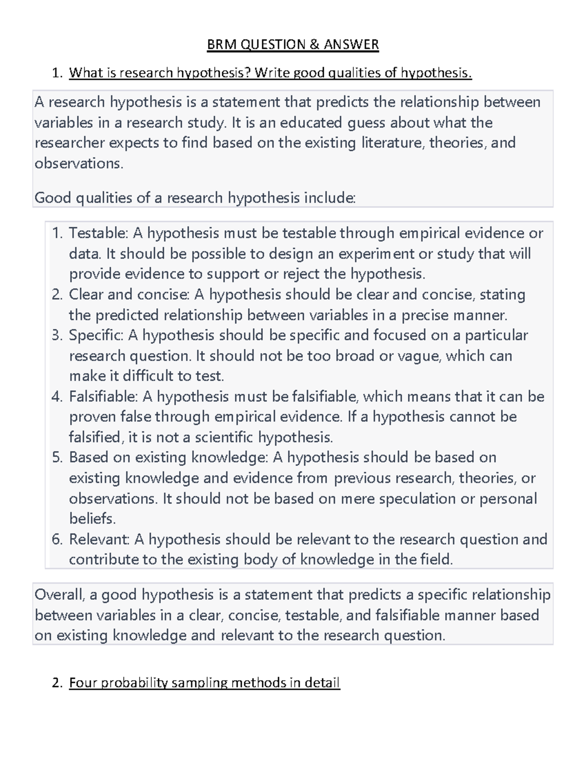 hypothesis formulation in brm