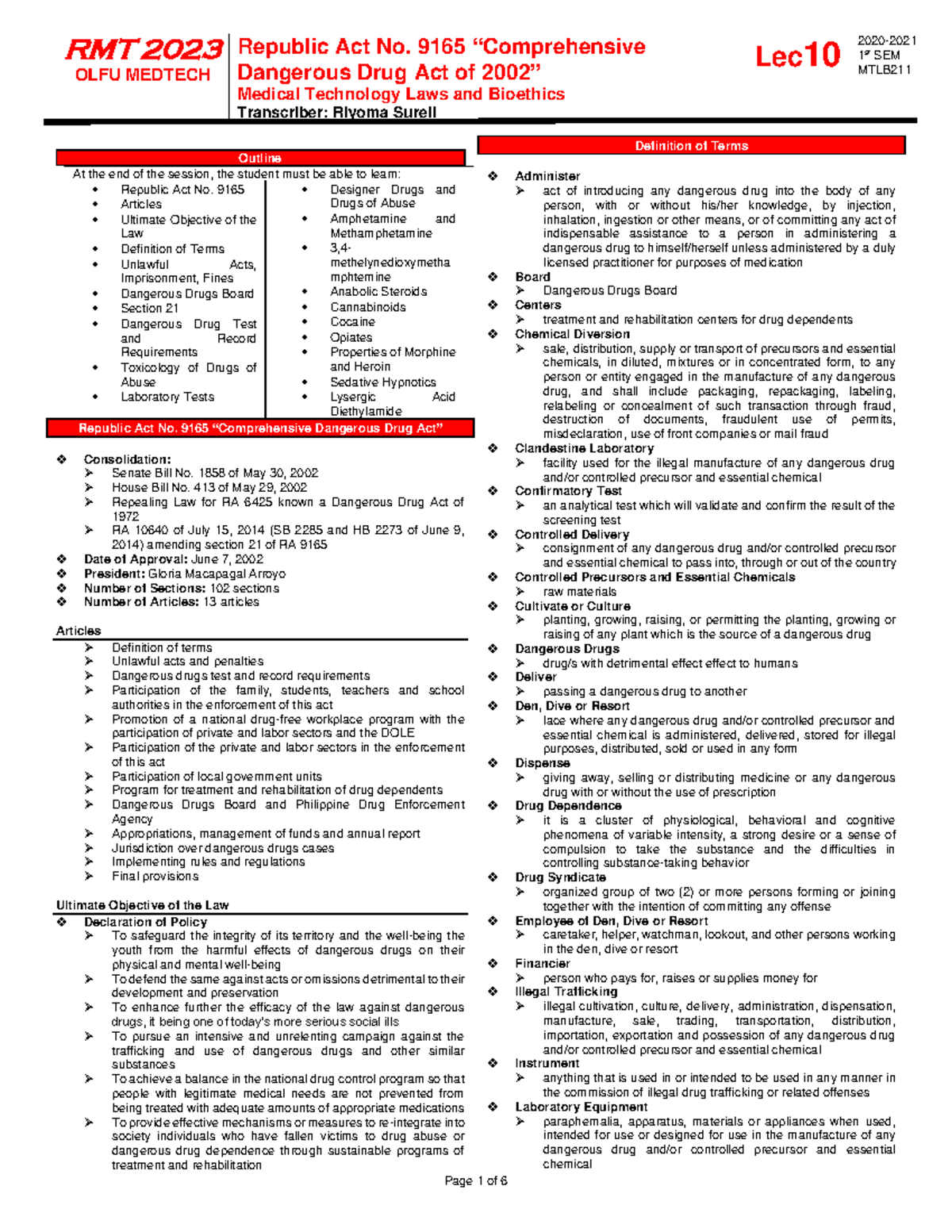 MTLB Trans 10 - Study smart - RMT 202 3 OLFU MEDTECH Republic Act No ...