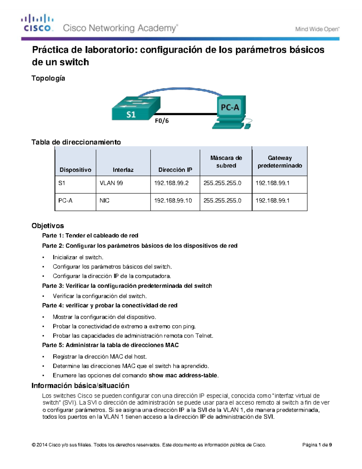 Práctica 01. Configuring Basic Switch Settings - Práctica de ...