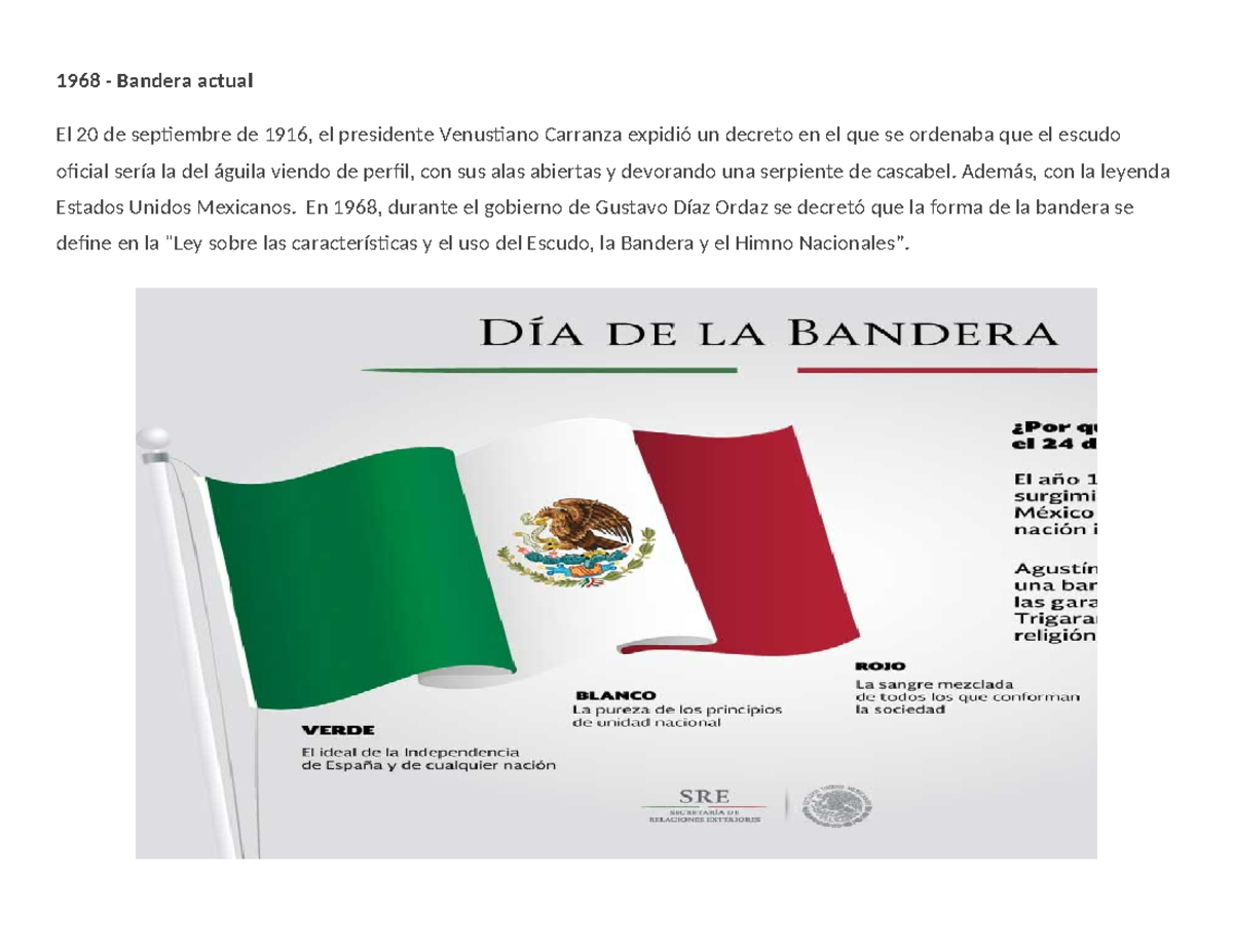 Banderas DE Mexico Historia - 1968 - Bandera actual El 20 de septiembre