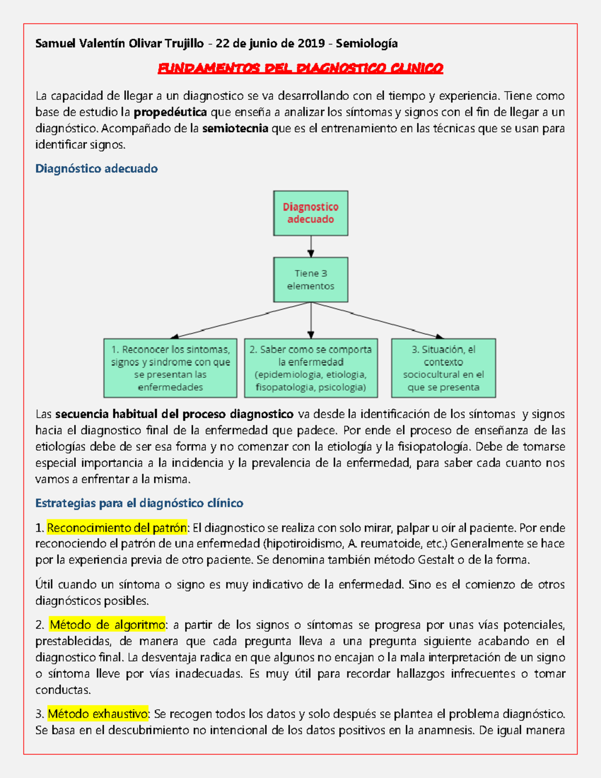 Tema 3 Fundamentos Del Diagnostico Clinico Samuel Olivar Trujillo 22 De Junio De 2019 La 7907