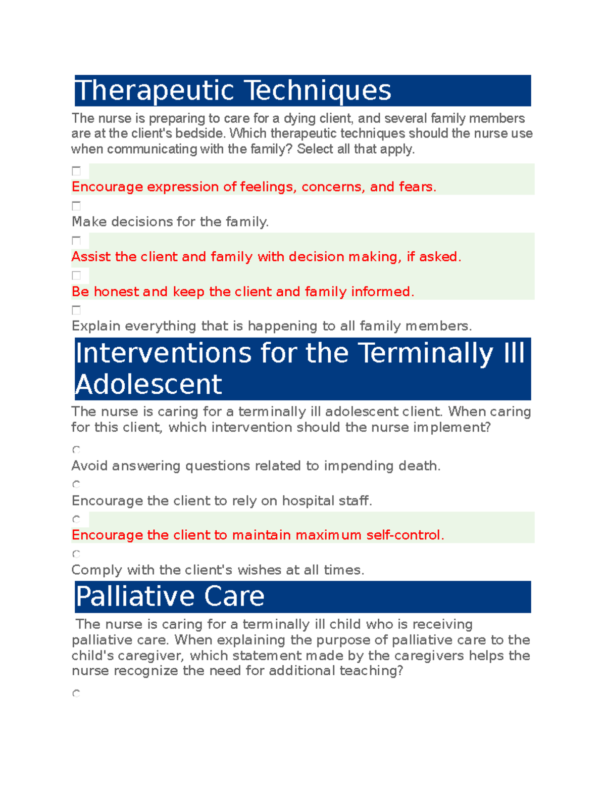 Funds WEEK 3 END OF LIFE - EDAPT - Therapeutic Techniques The Nurse Is ...