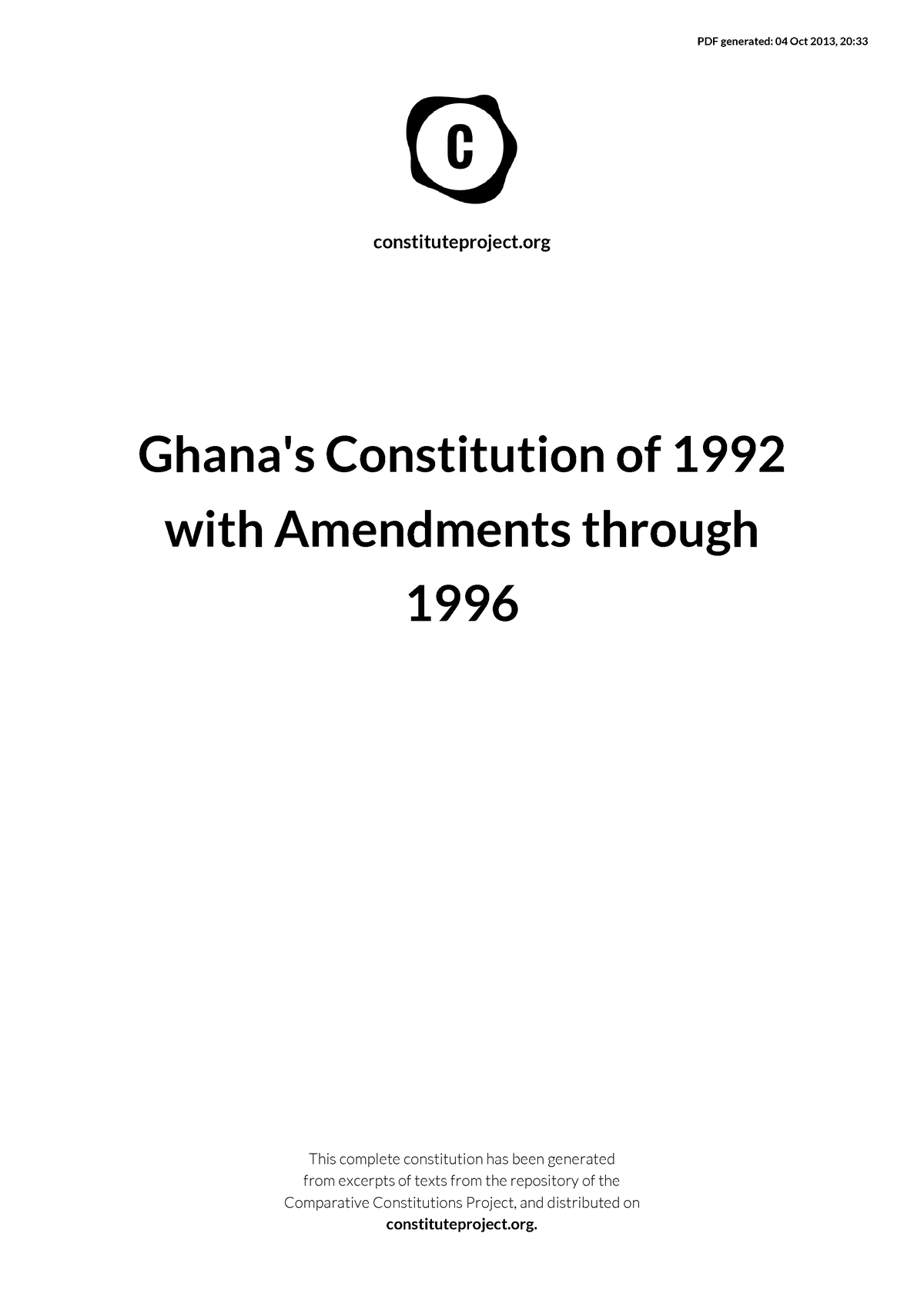 1992 Constitution Of Ghana - PDF Generated: 04 Oct 2013, 20: This ...