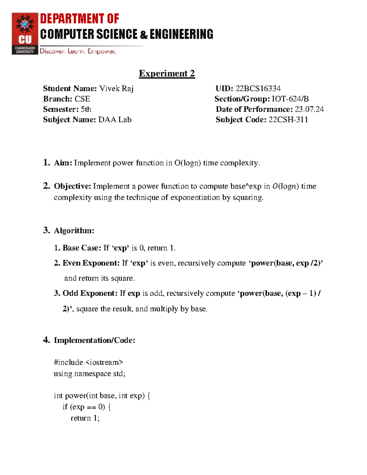 Worksheet DAA 2 - DEPARTMENT OF COMPUTER SCIENCE & ENGINEERING ...