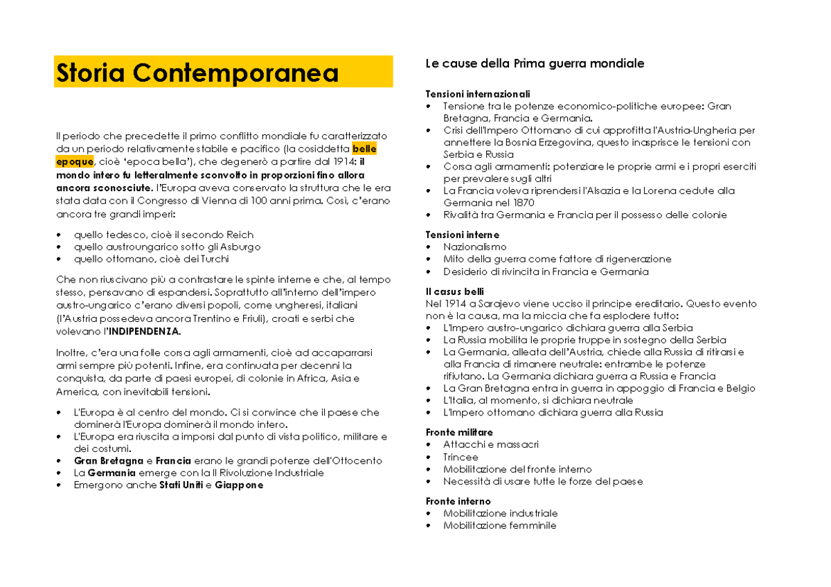 Storia Contemporanea Dal Mondo Europeo Al Mondo Senza Centro Pdf 1GuerraMondiale - Storia Contemporanea Il periodo che precedette il