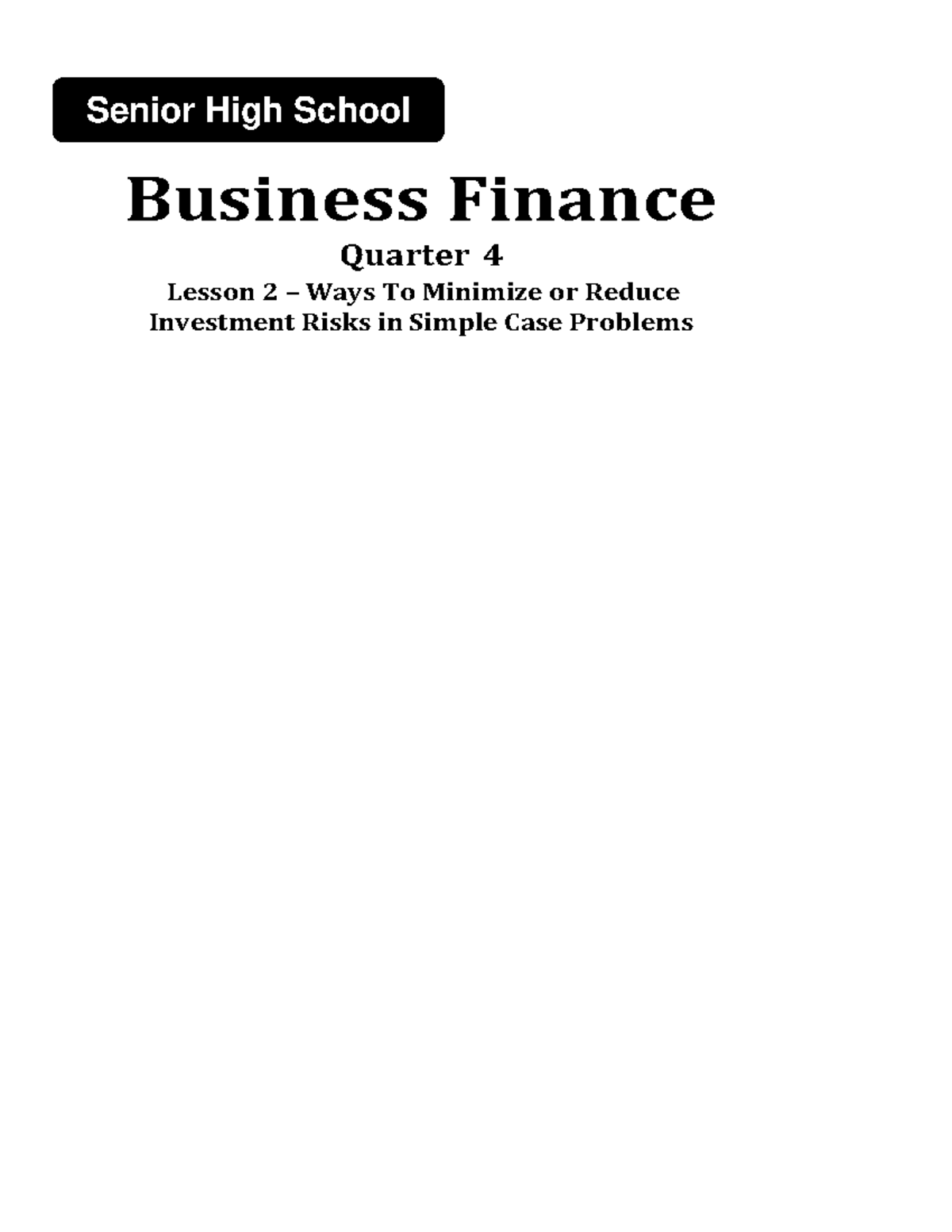 Business Finance Quarter 4 Lesson 2 - Business Finance Quarter 4 Lesson ...