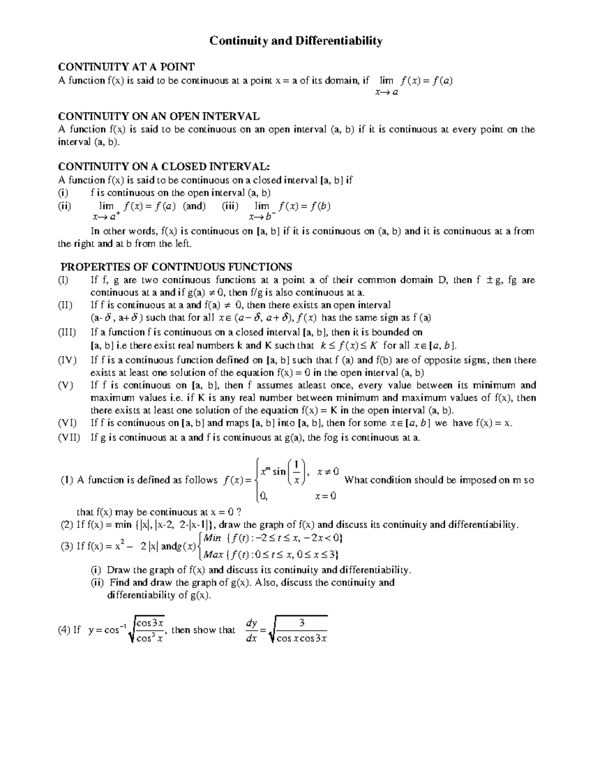 Continuity And Differentiability - Continuity and Differentiability ...