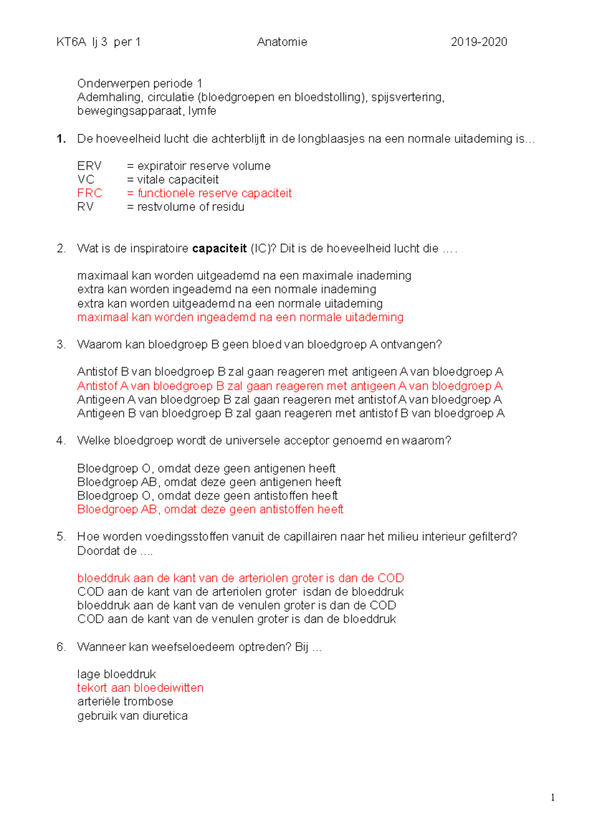 16 - Oefentoetsen Anatomie Fysiologie - KT6A Lj 3 Per 1 Anatomie 2019 ...