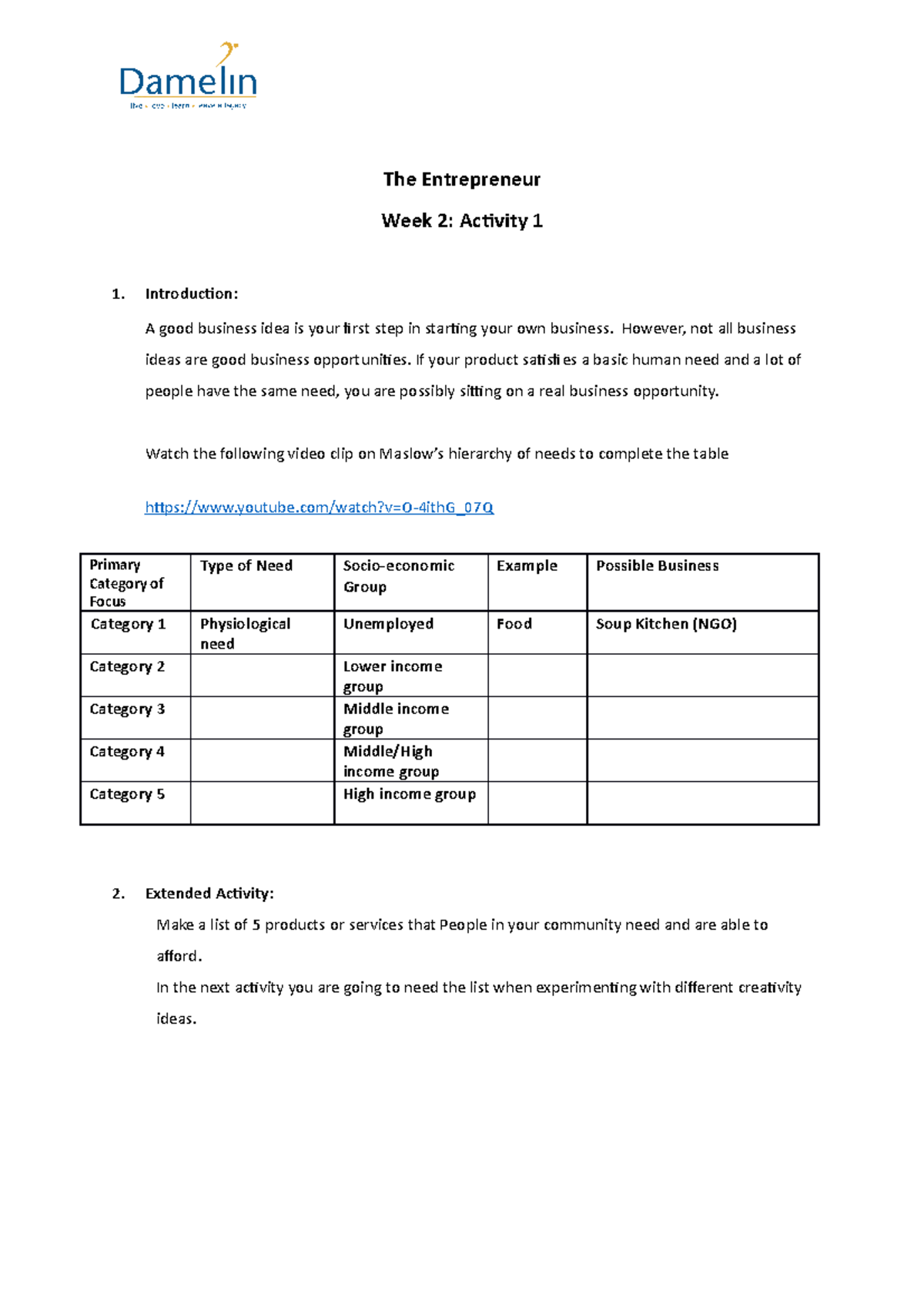 Week 2 Activity 1 MEC - The Entrepreneur Week 2: Activity 1 ...