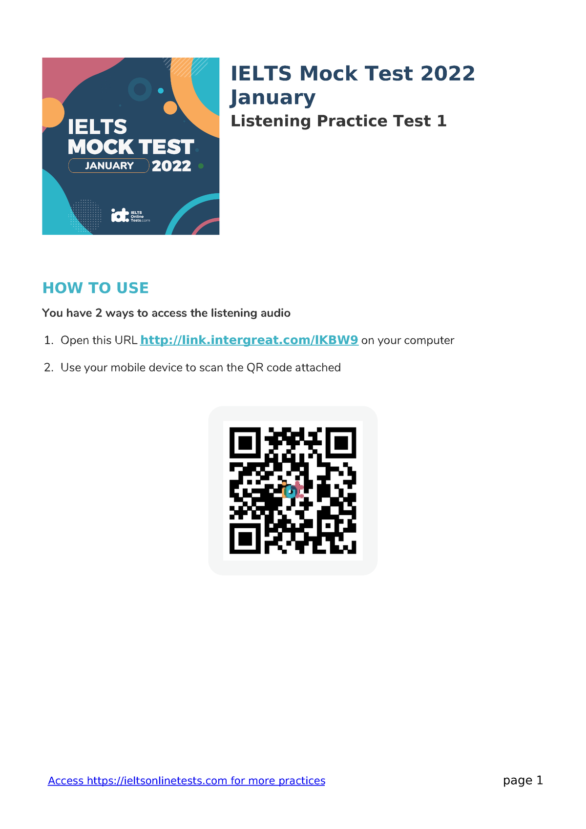 TEST L1 - IELTS READING - IELTS Mock Test 2022 January Listening ...