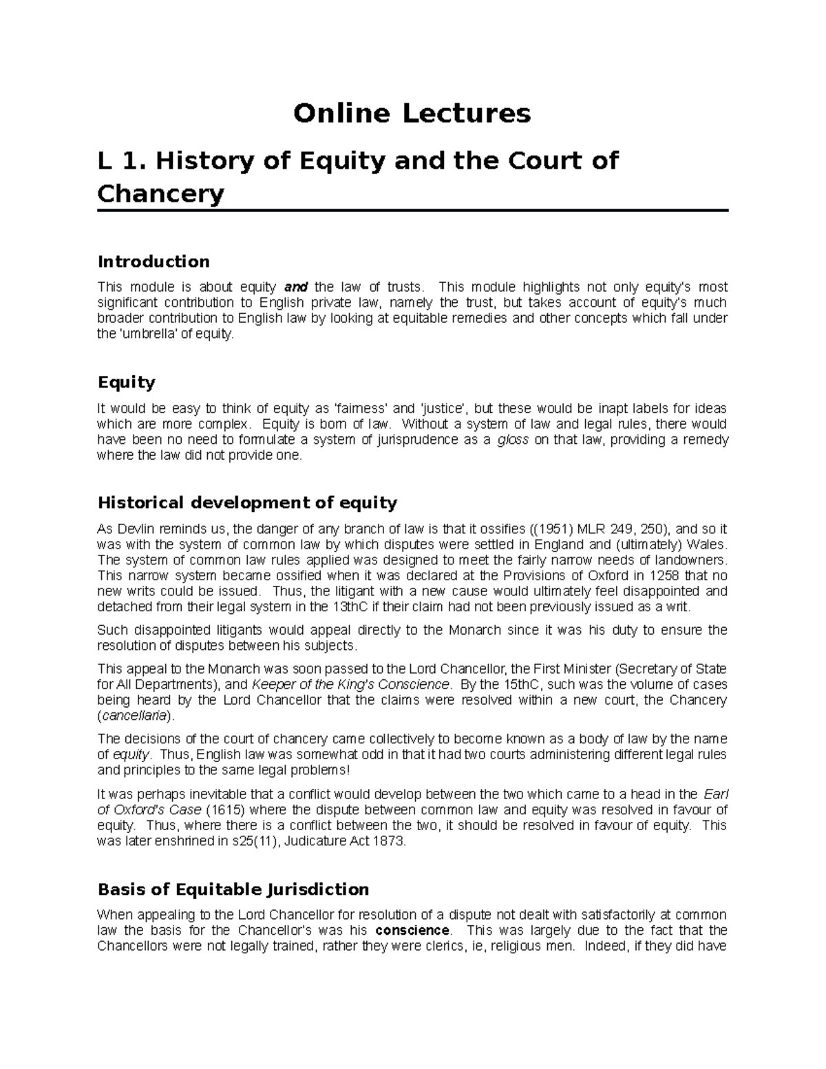 Equity Law - LBU - StuDocu