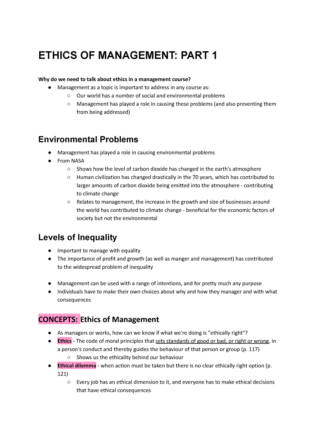 MGMT101 Cheat Sheet for Multi-Choice Test 1 (Weeks 1-3) - ETHICS OF ...